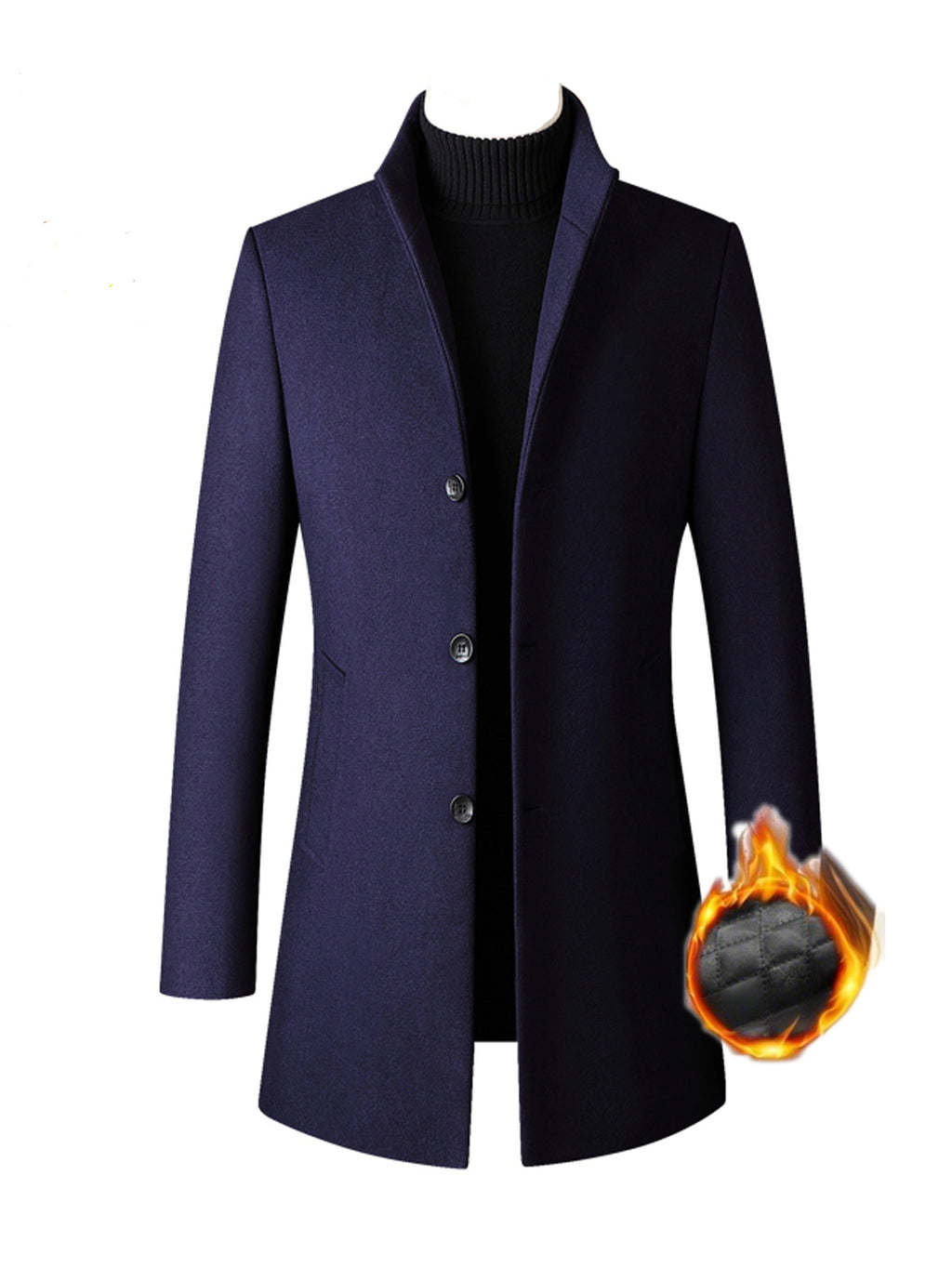 Manteau coupe-vent pour homme, 40 % laine, col montant