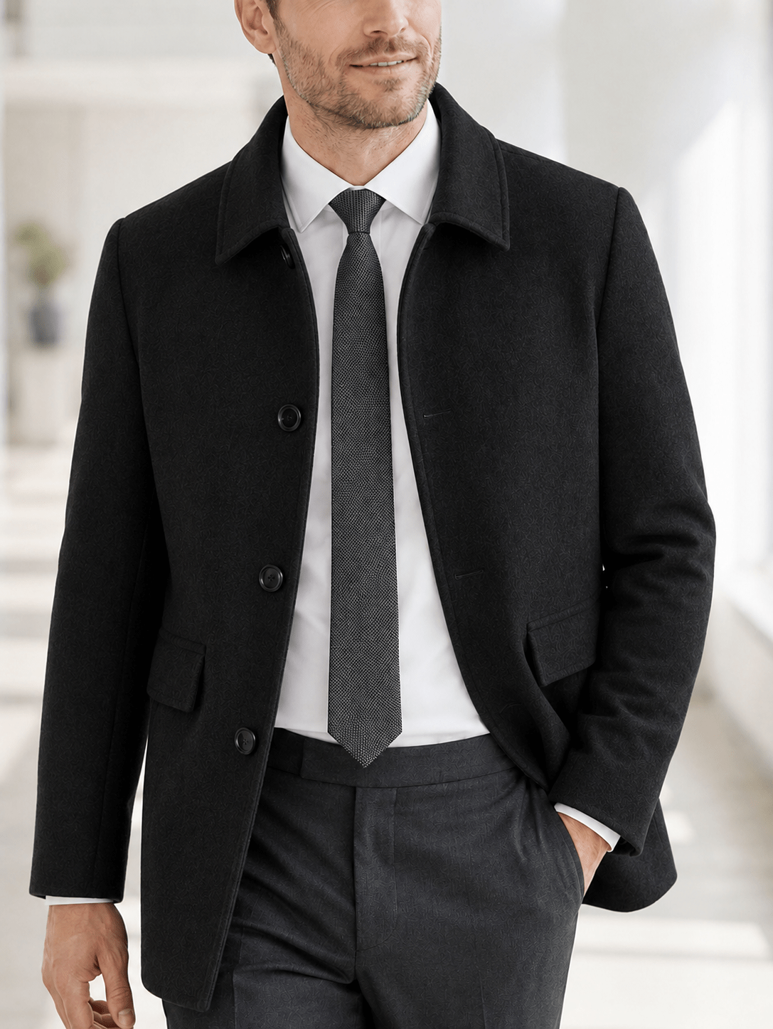 Trench pour homme, tweed, à revers