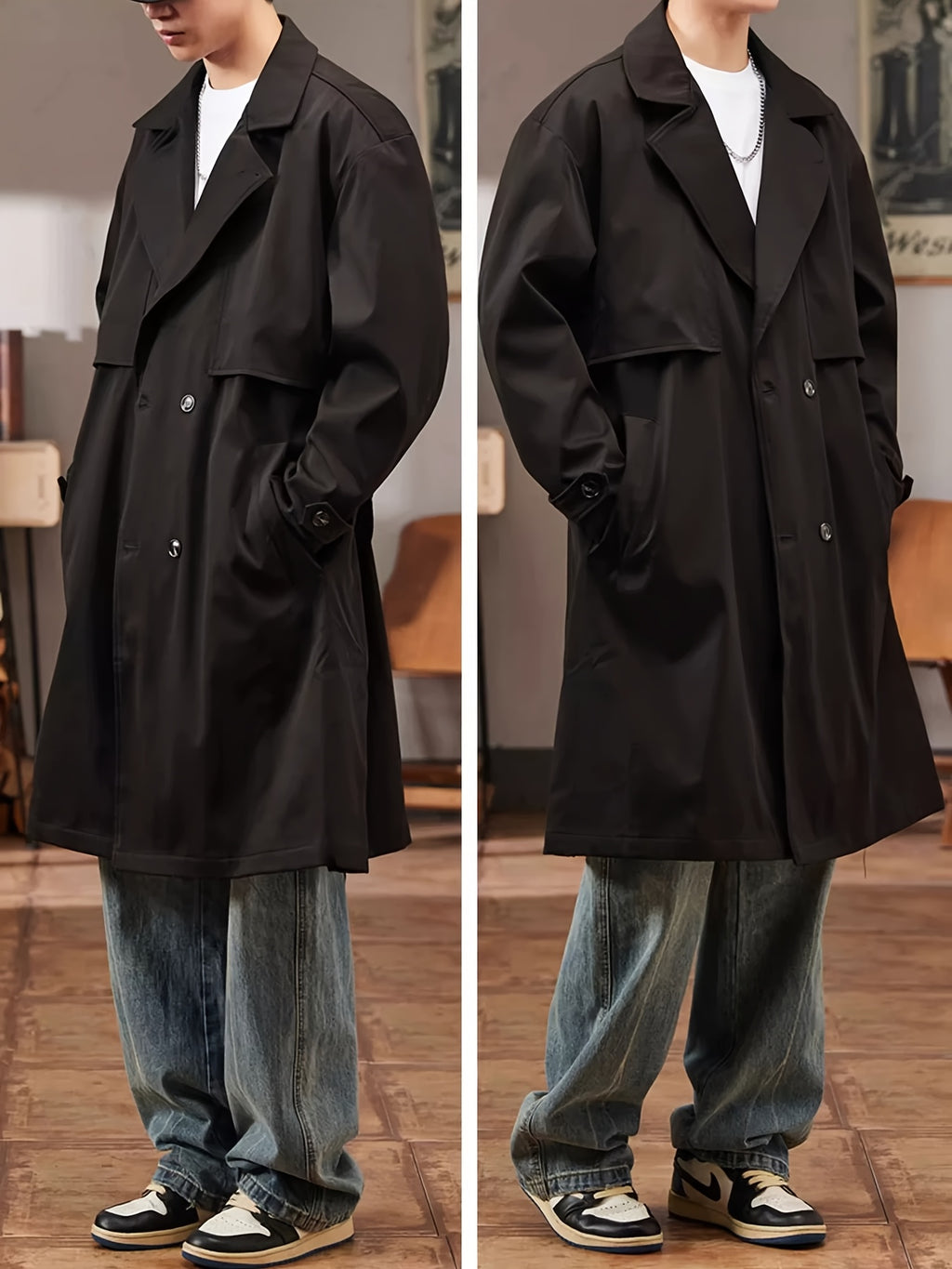 Trench mi-long pour homme, à revers