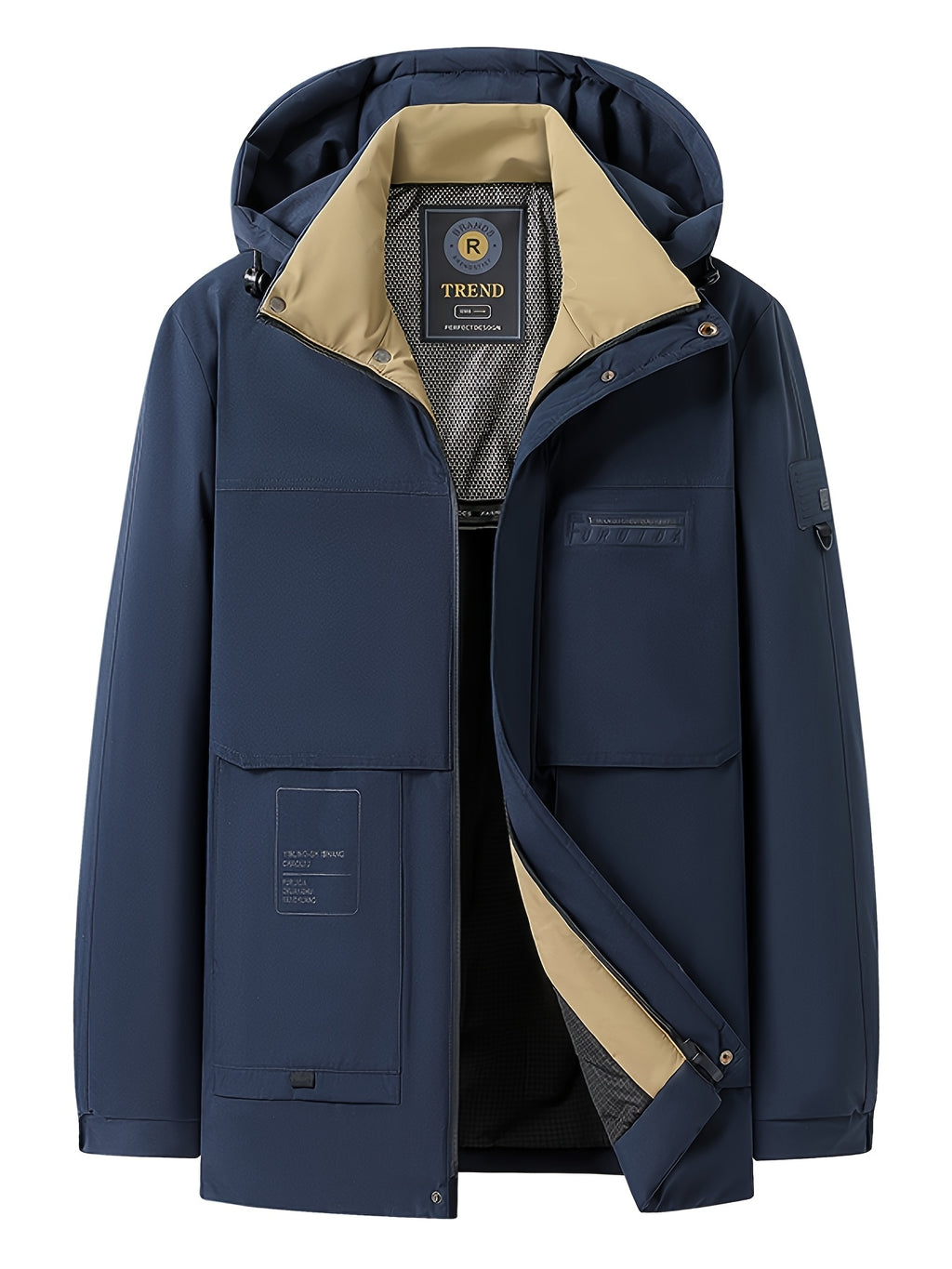 Manteau long pour homme, grandes tailles, à capuche