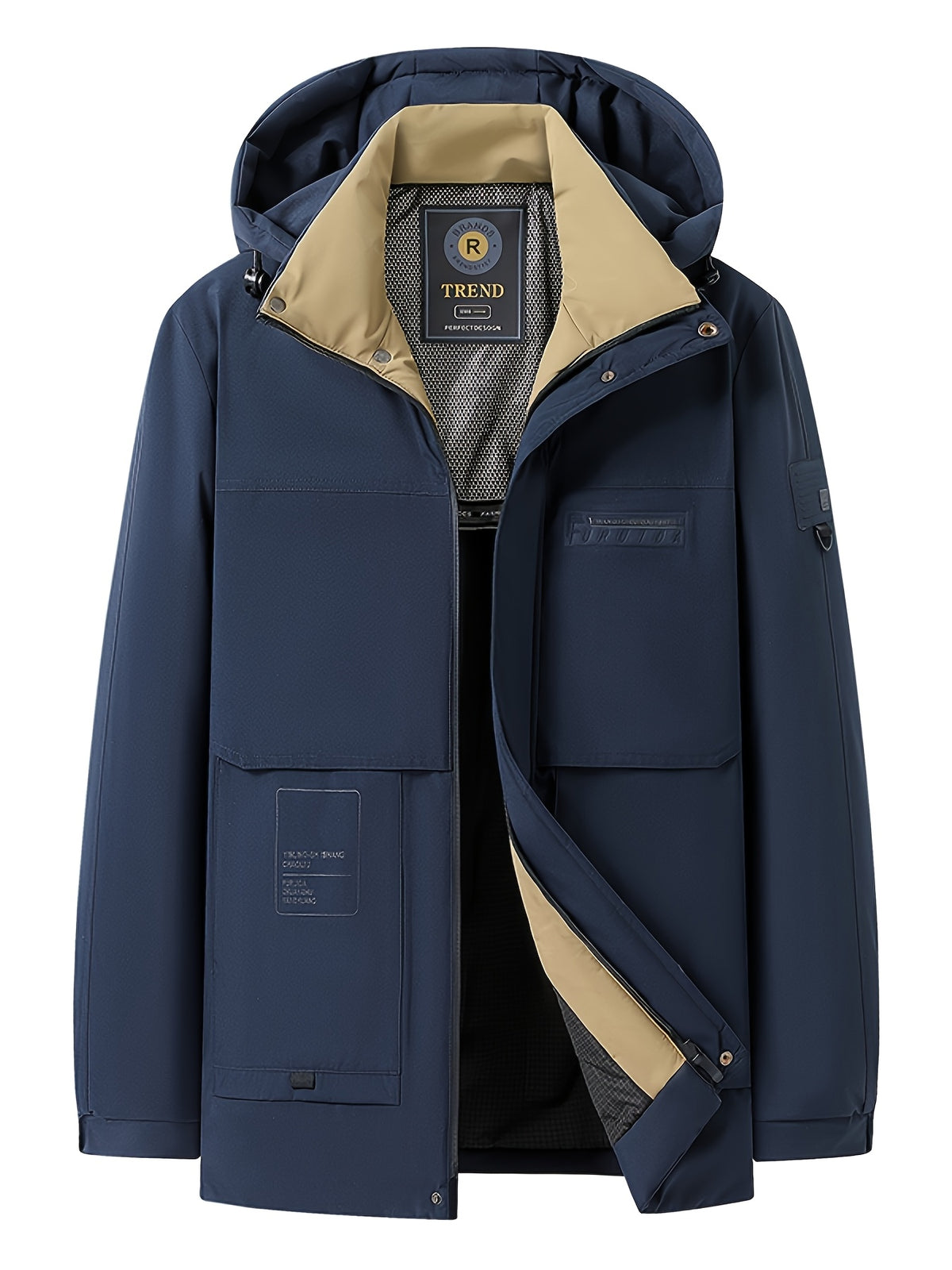 Manteau long pour homme, grandes tailles, à capuche