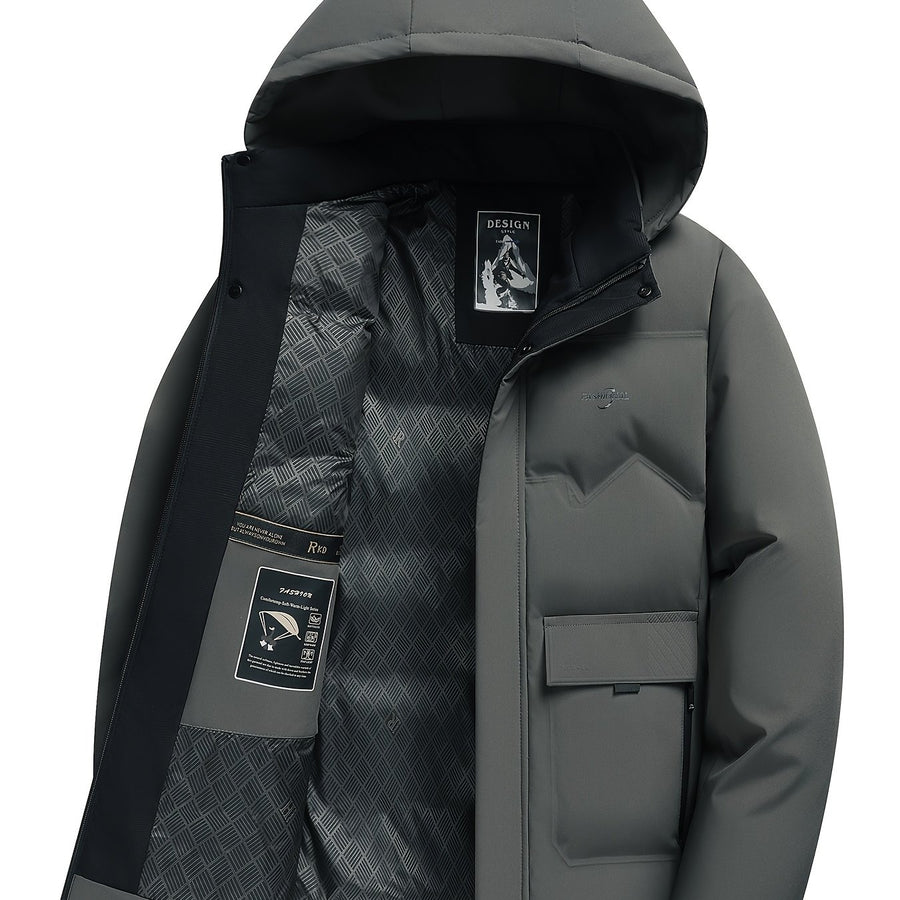 Manteau matelassé, capuche amovible, rouge, coloris gris