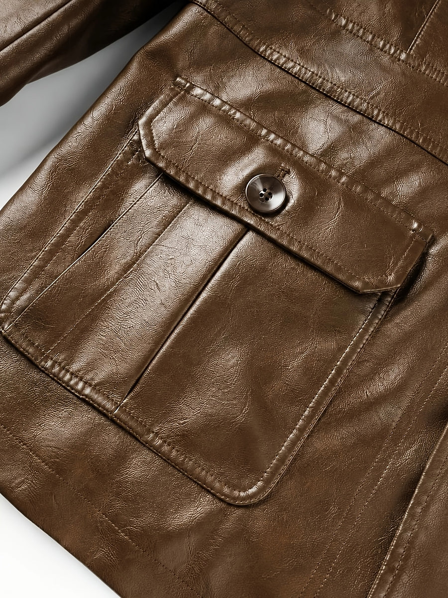 Veste en cuir PU longue, à revers, photo 18