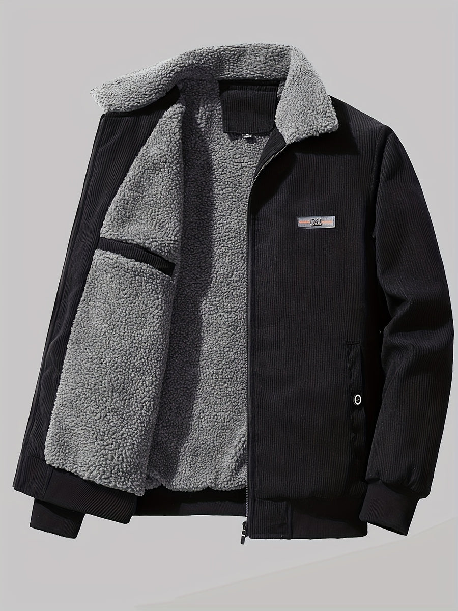 Veste, velours côtelé, à revers, gris