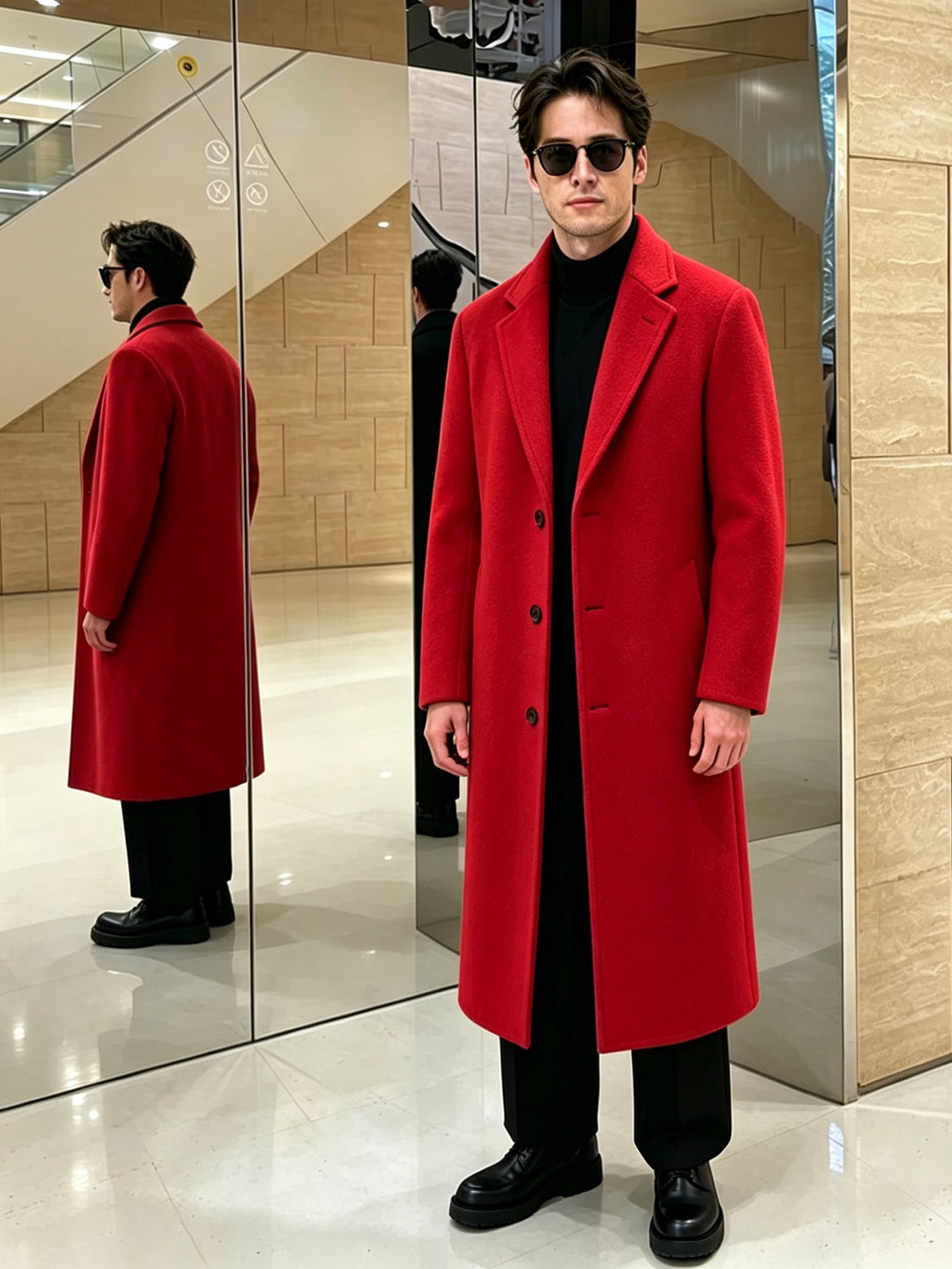Trench pour homme, à revers, rouge