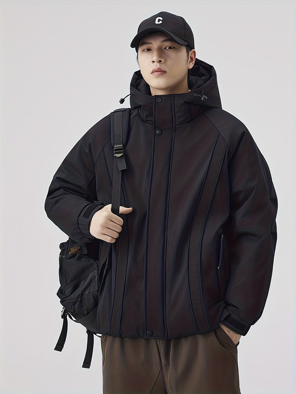 Manteau matelassé pour homme, à capuche, noir