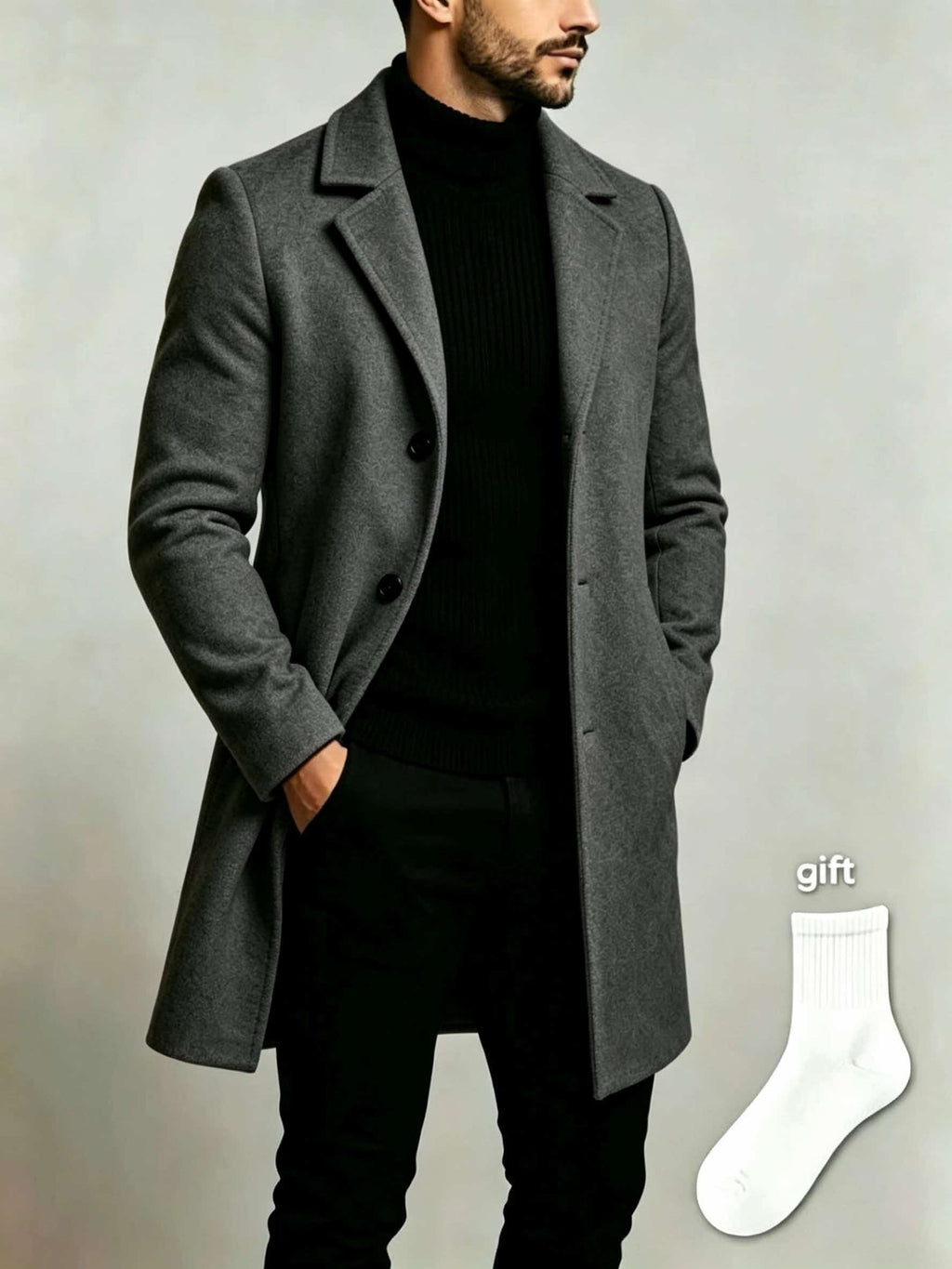 Trench pour homme, à revers, gris foncé
