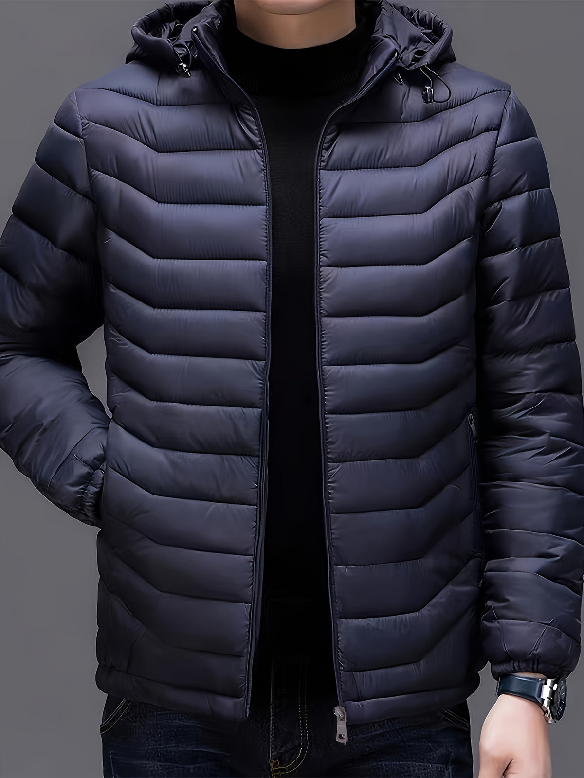 Veste matelassée pour homme, à capuche, bleu marine