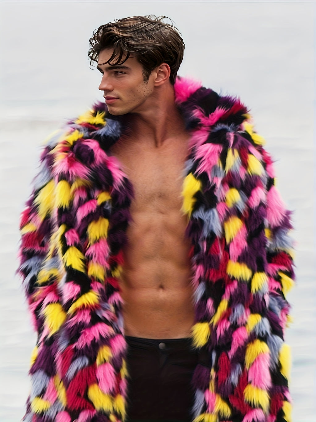 Manteau en fausse fourrure pour homme, grandes tailles, à revers