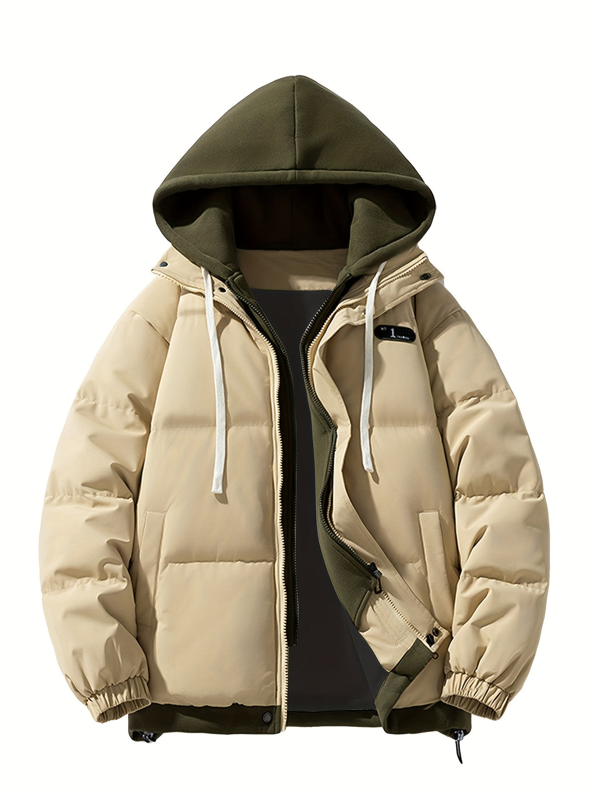 Manteau pour homme, à capuche, kaki foncé