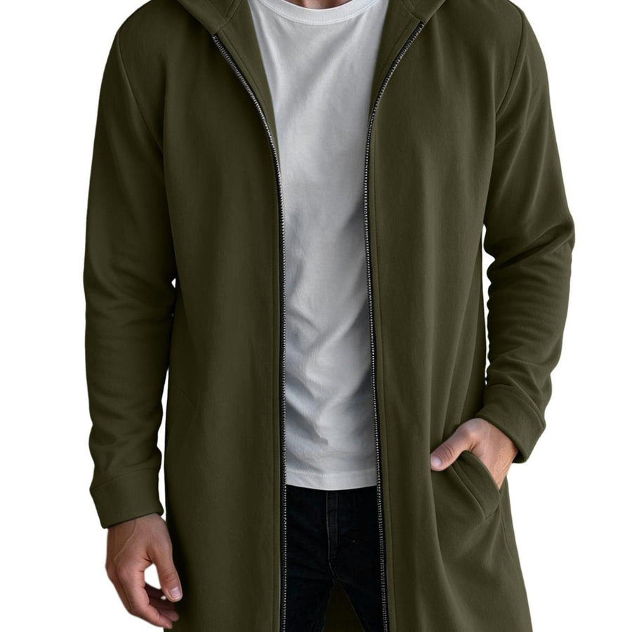 Veste long, à capuche, noir, coloris armée verte