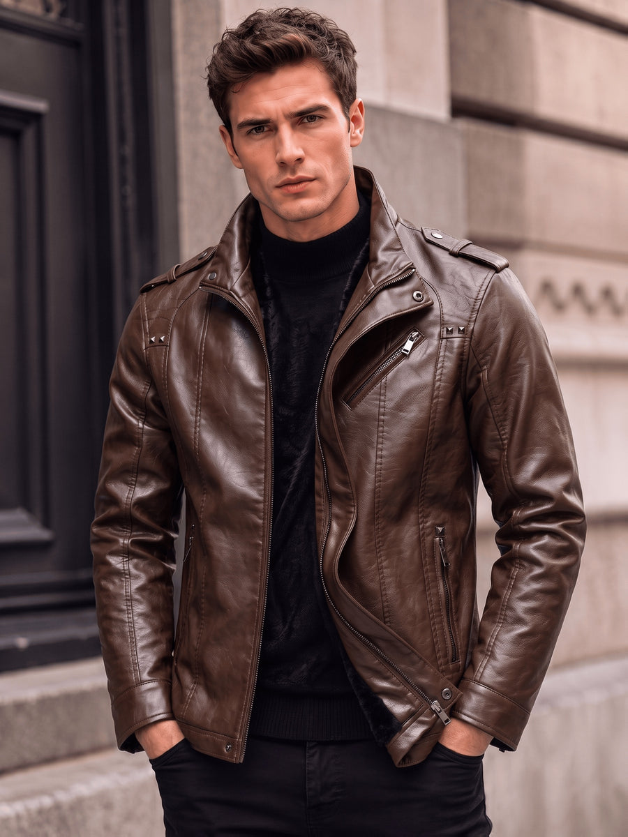 Veste en cuir PU longue, à col montant, détail du vêtement