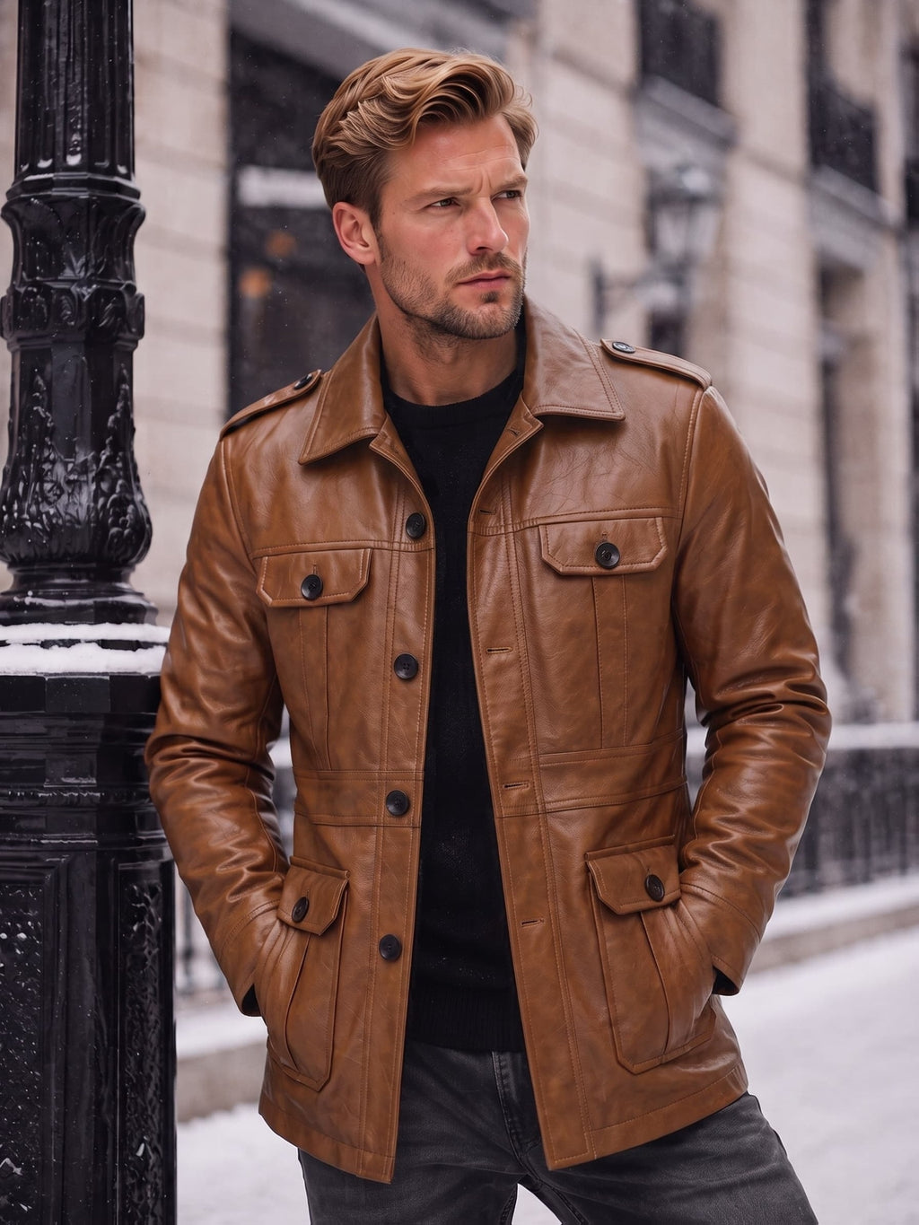 Veste en cuir PU longue, à revers, détail du vêtement