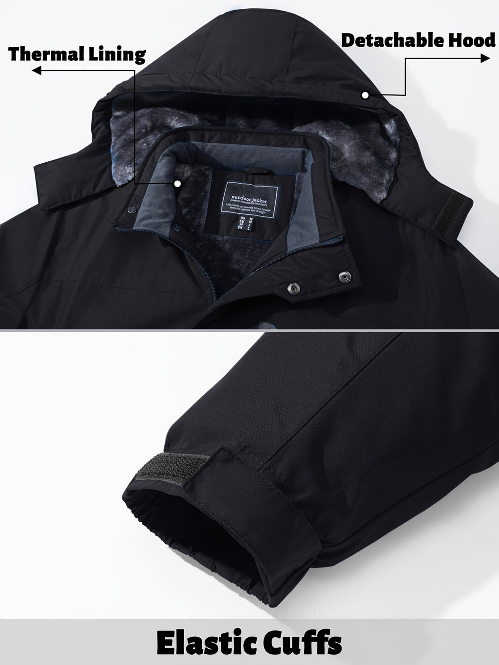 Veste pour homme, capuche amovible, vert militaire