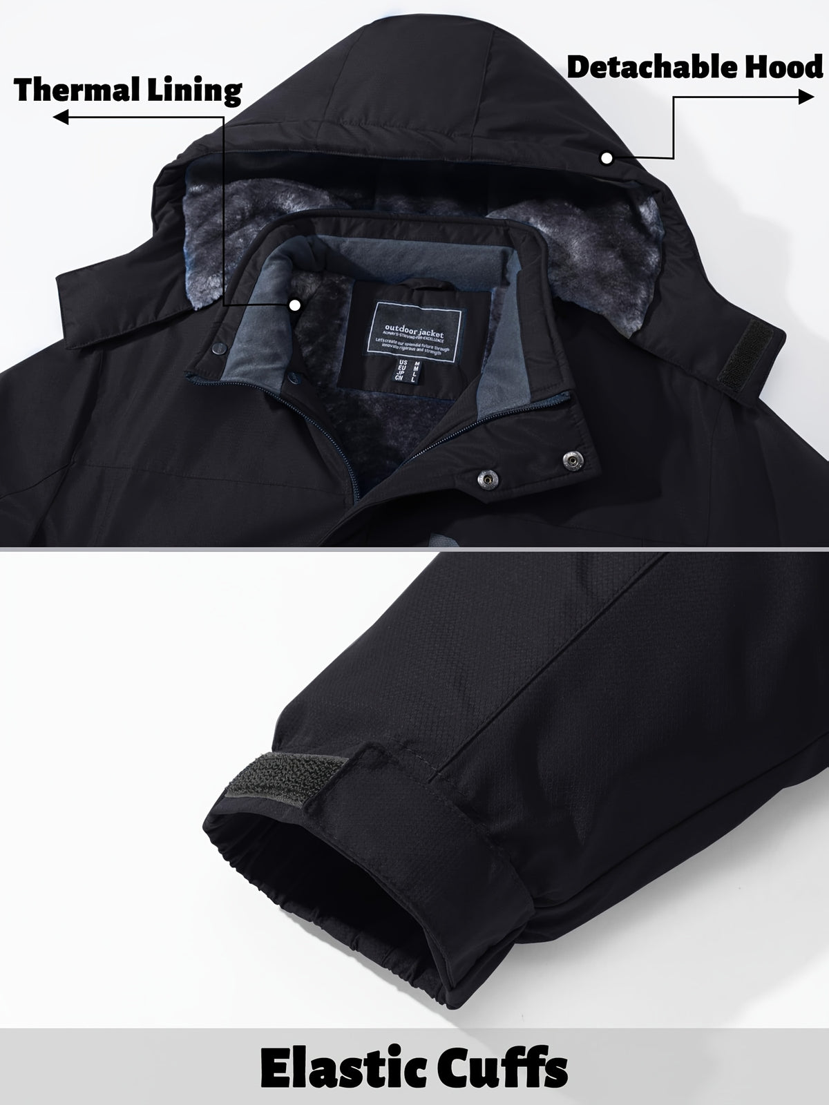 Veste pour homme, capuche amovible, vert militaire