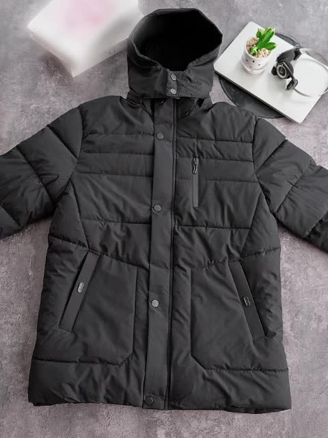 Veste long pour homme, polaire, à capuche, noir