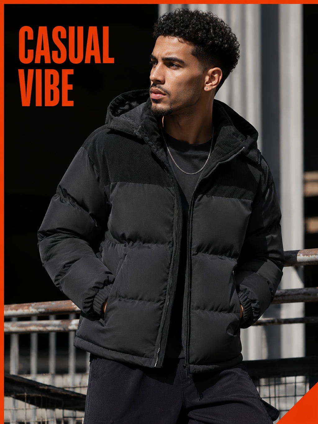 Manteau matelassé pour homme, velours côtelé, à capuche