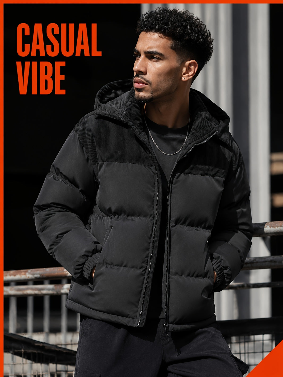 Manteau matelassé pour homme, velours côtelé, à capuche