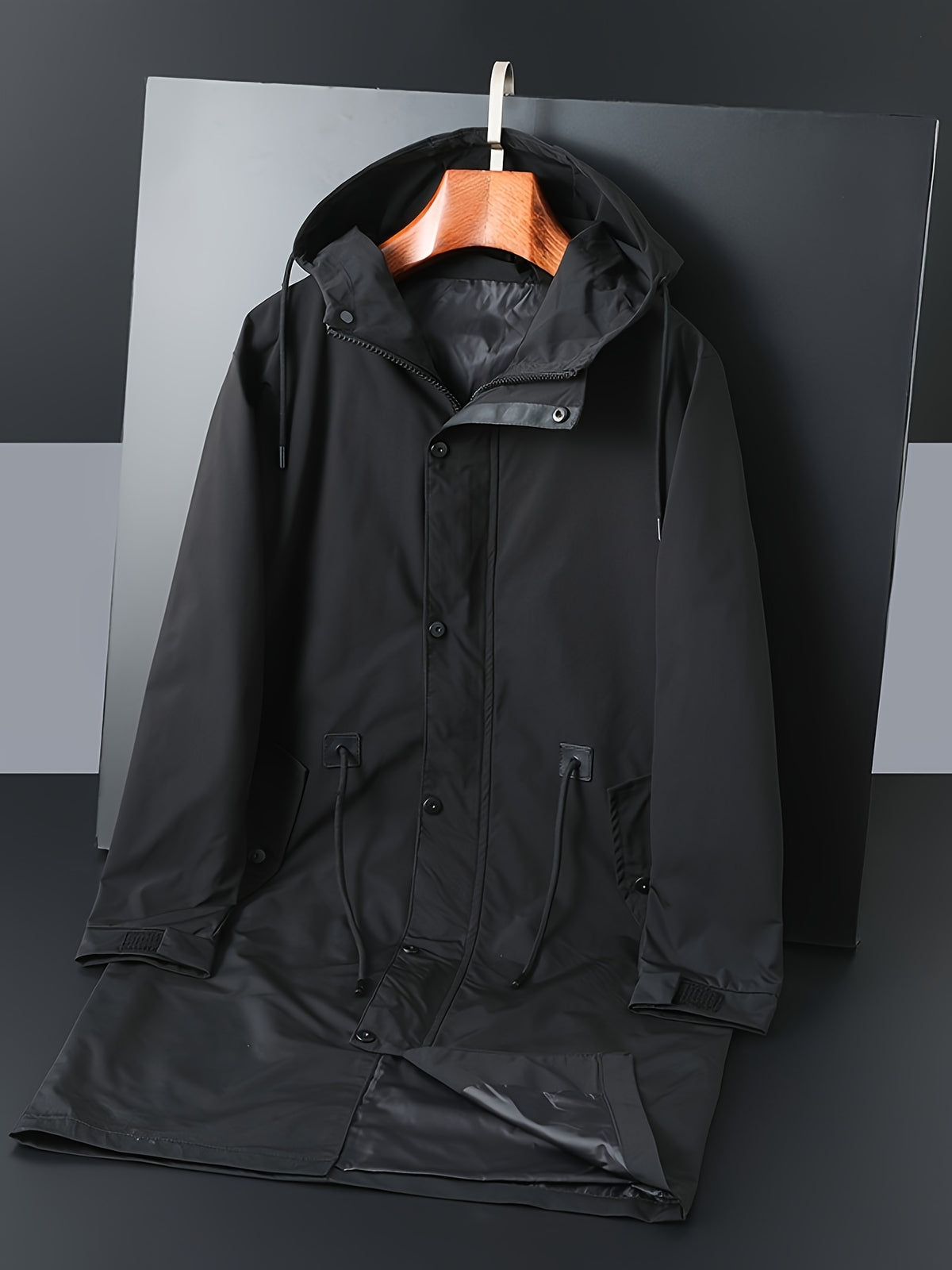 Trench long pour homme, grandes tailles, à capuche