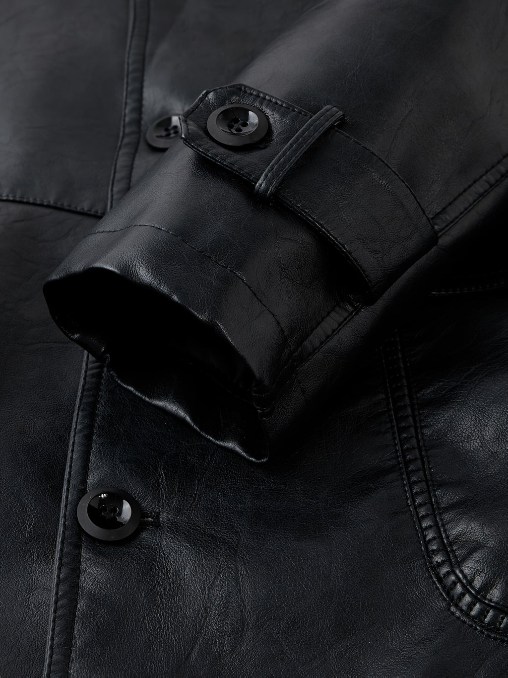 Manteau Homme Mi-Long Boutonné à Revers, Veste Rétro Facile et Décontractée en PU, détail du vêtement