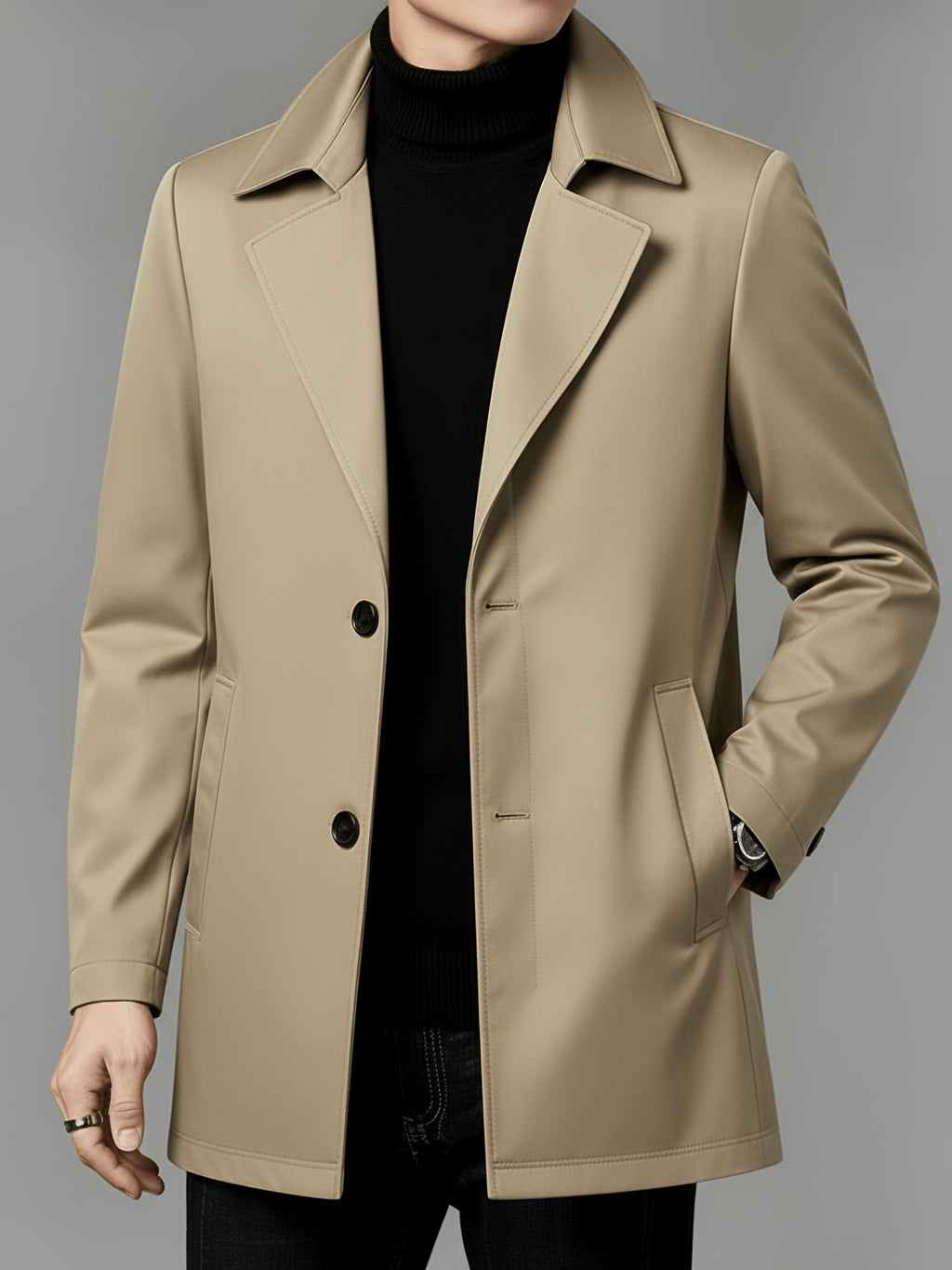 Trench pour homme, à revers, col montant
