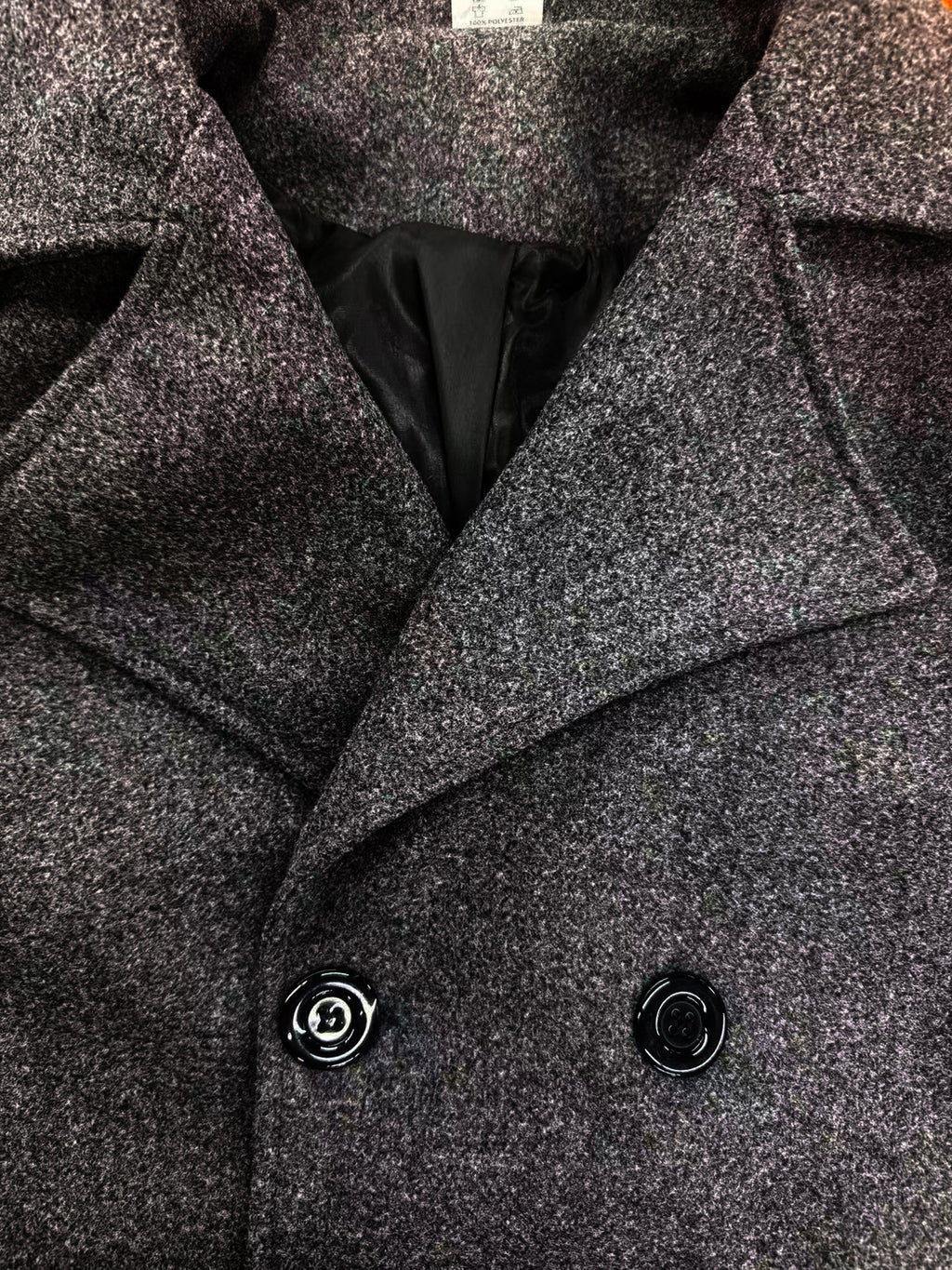 Manteau long pour homme, à revers, gris foncé