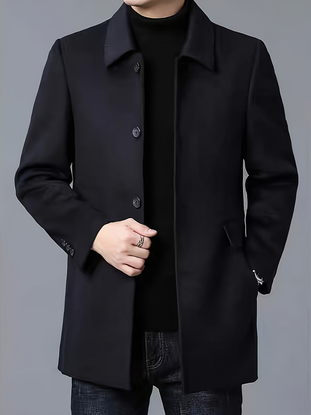 Trench pour homme, à revers, noir