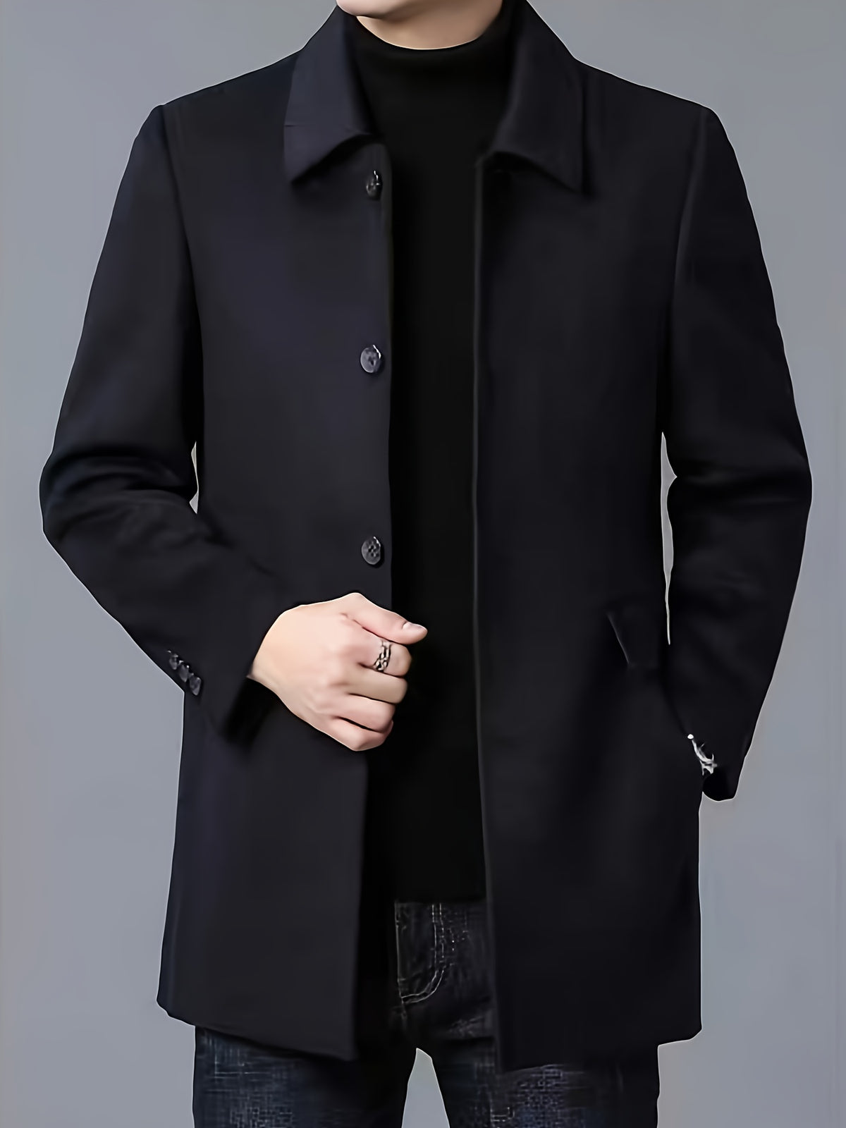 Trench pour homme, à revers, noir