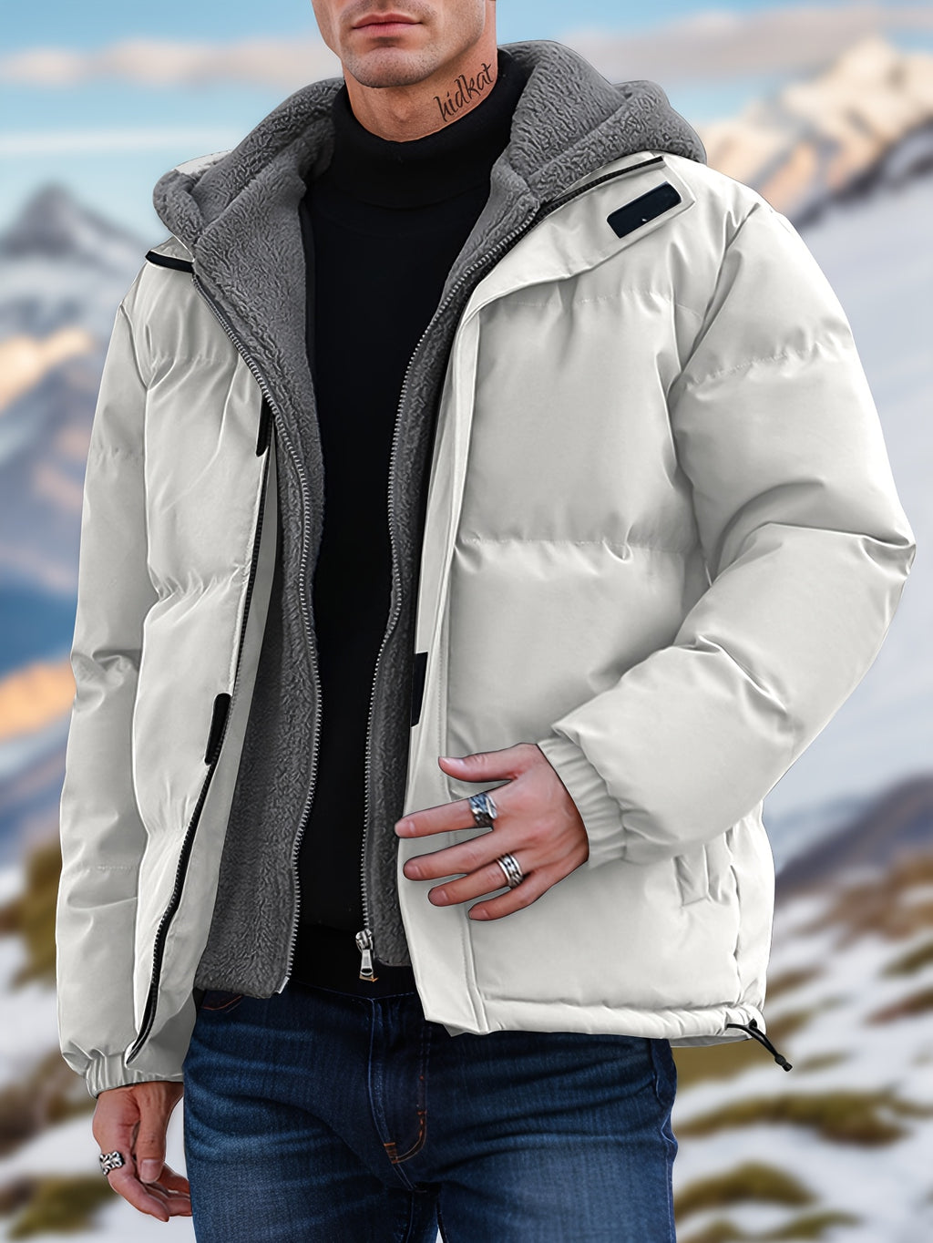 Veste matelassée pour homme, coupe-vent, à capuche, blanc