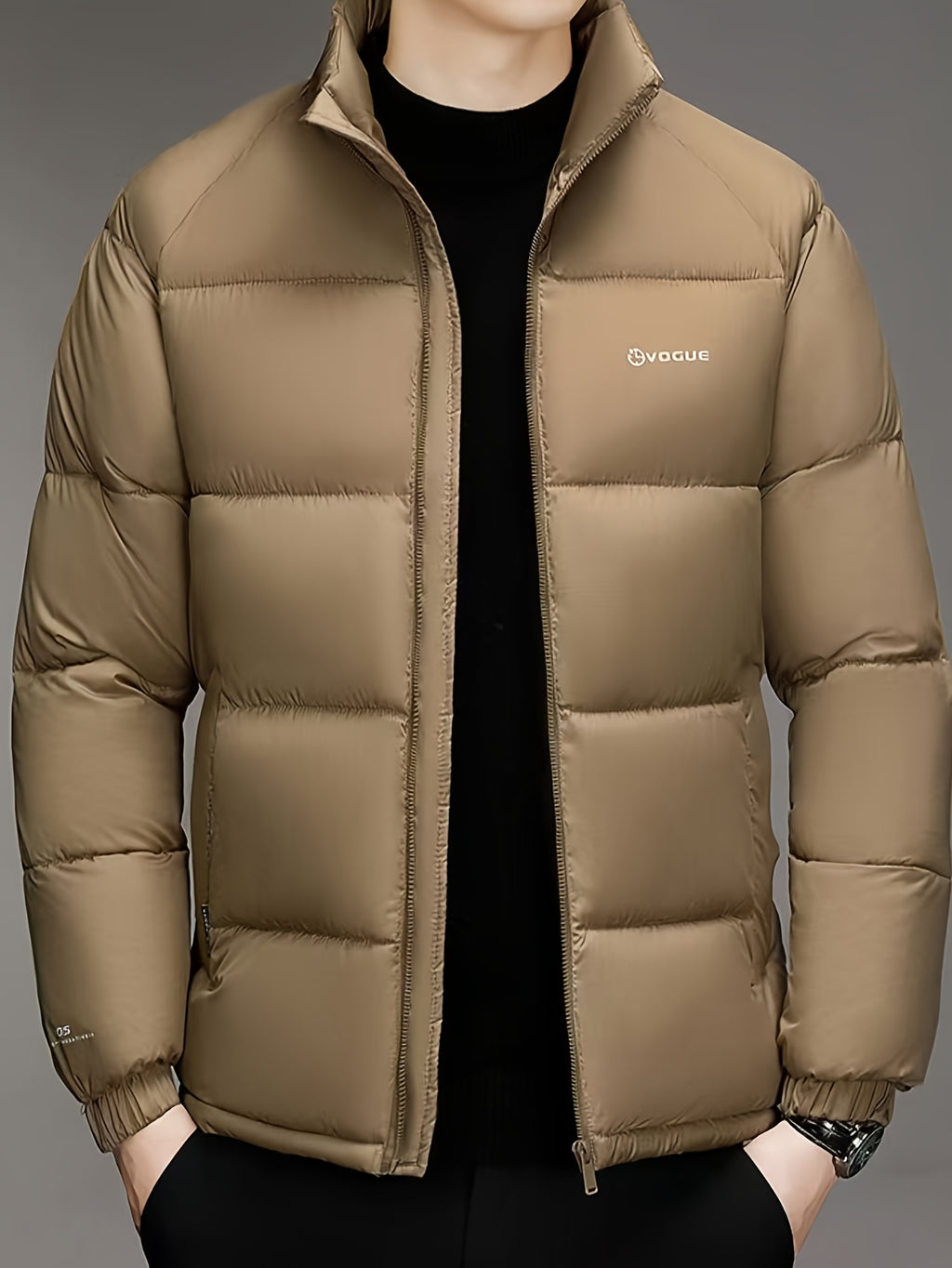 Manteau pour homme, à col montant, kaki