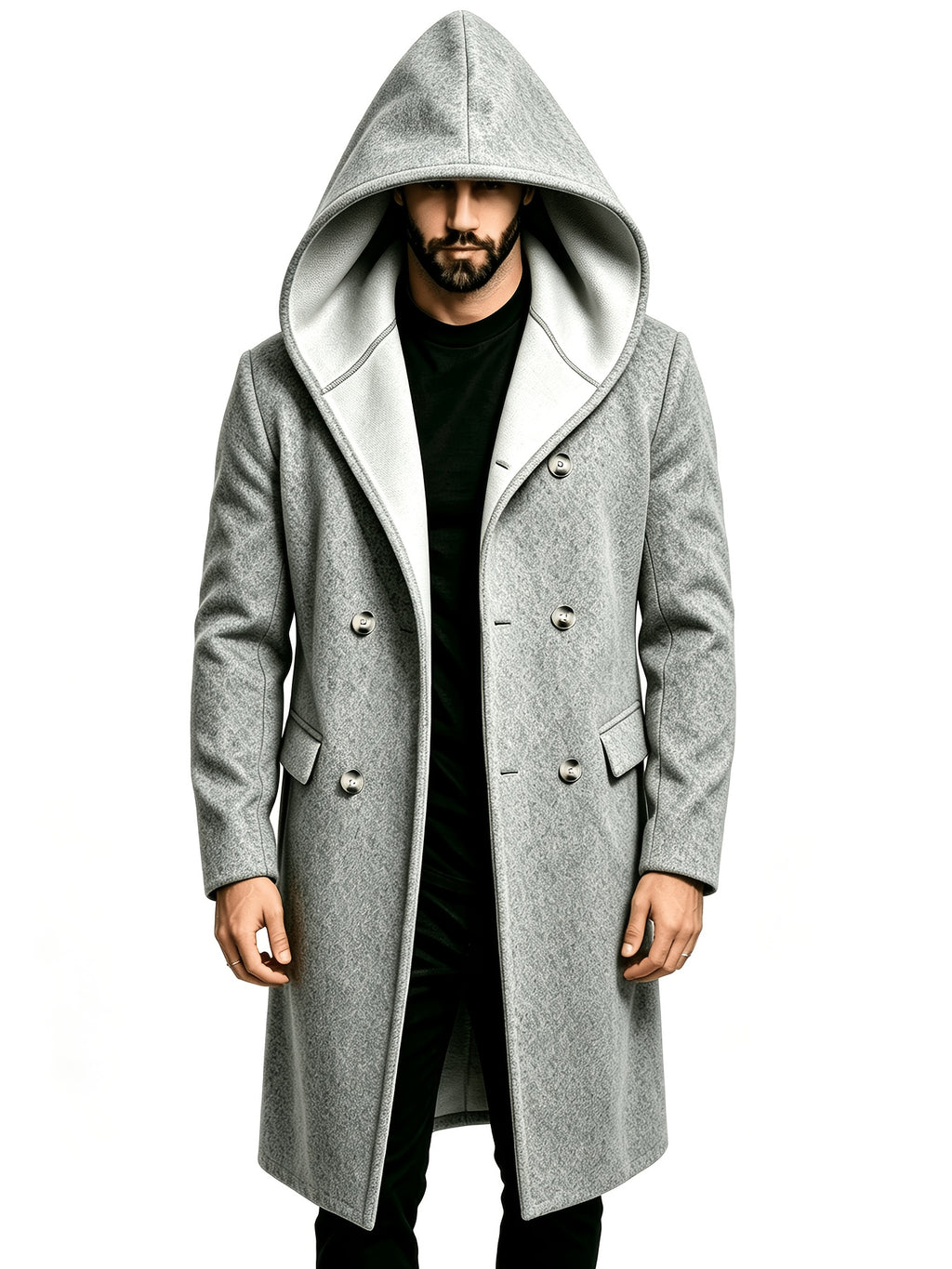 Manteau mi-long pour homme, tweed, à capuche