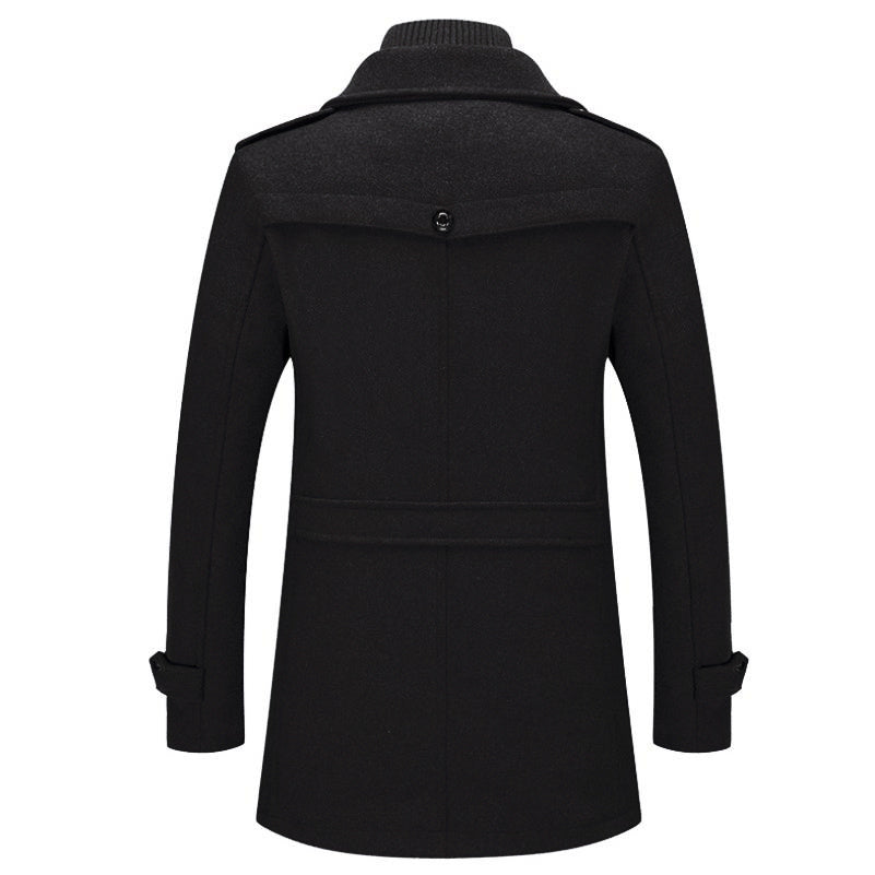 Manteau mi-long en laine pour homme, double col, fermeture éclair