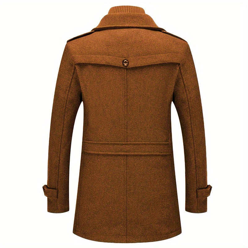 Manteau mi-long en laine pour homme, double col, fermeture éclair