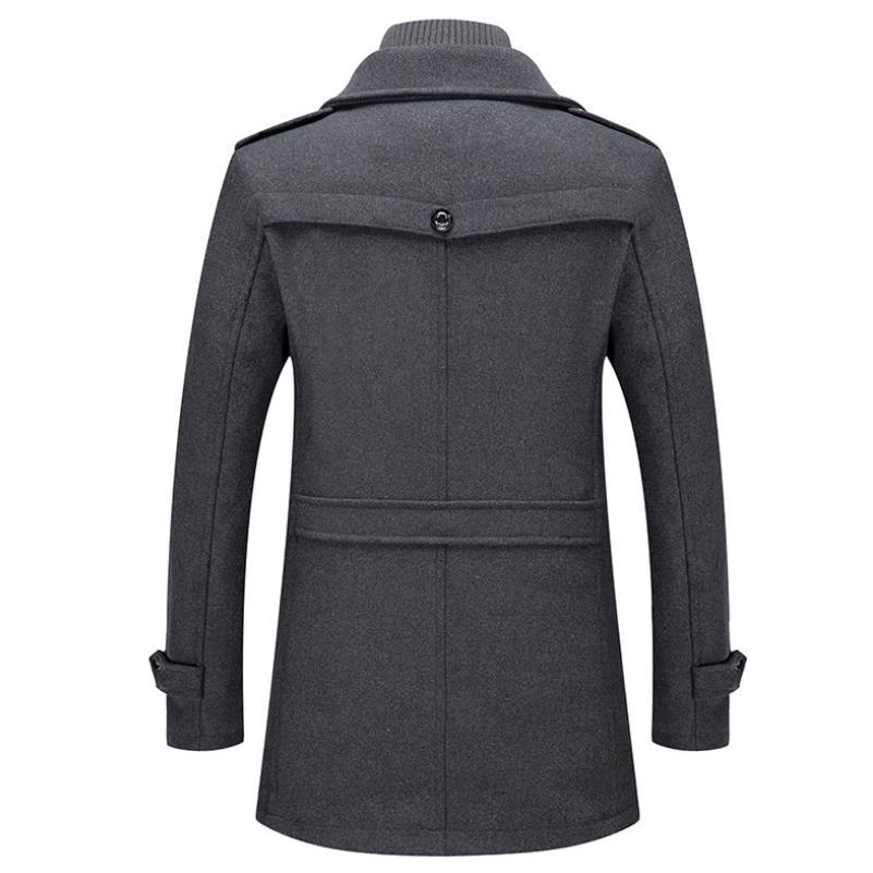 Manteau mi-long en laine pour homme, double col, fermeture éclair