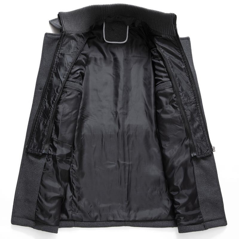 Manteau mi-long en laine pour homme, double col, fermeture éclair