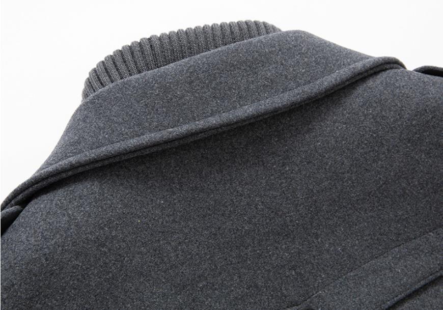 Manteau mi-long en laine pour homme, double col, fermeture éclair