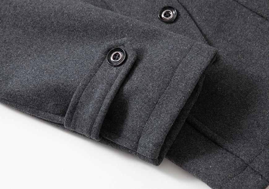 Manteau mi-long en laine pour homme, double col, fermeture éclair