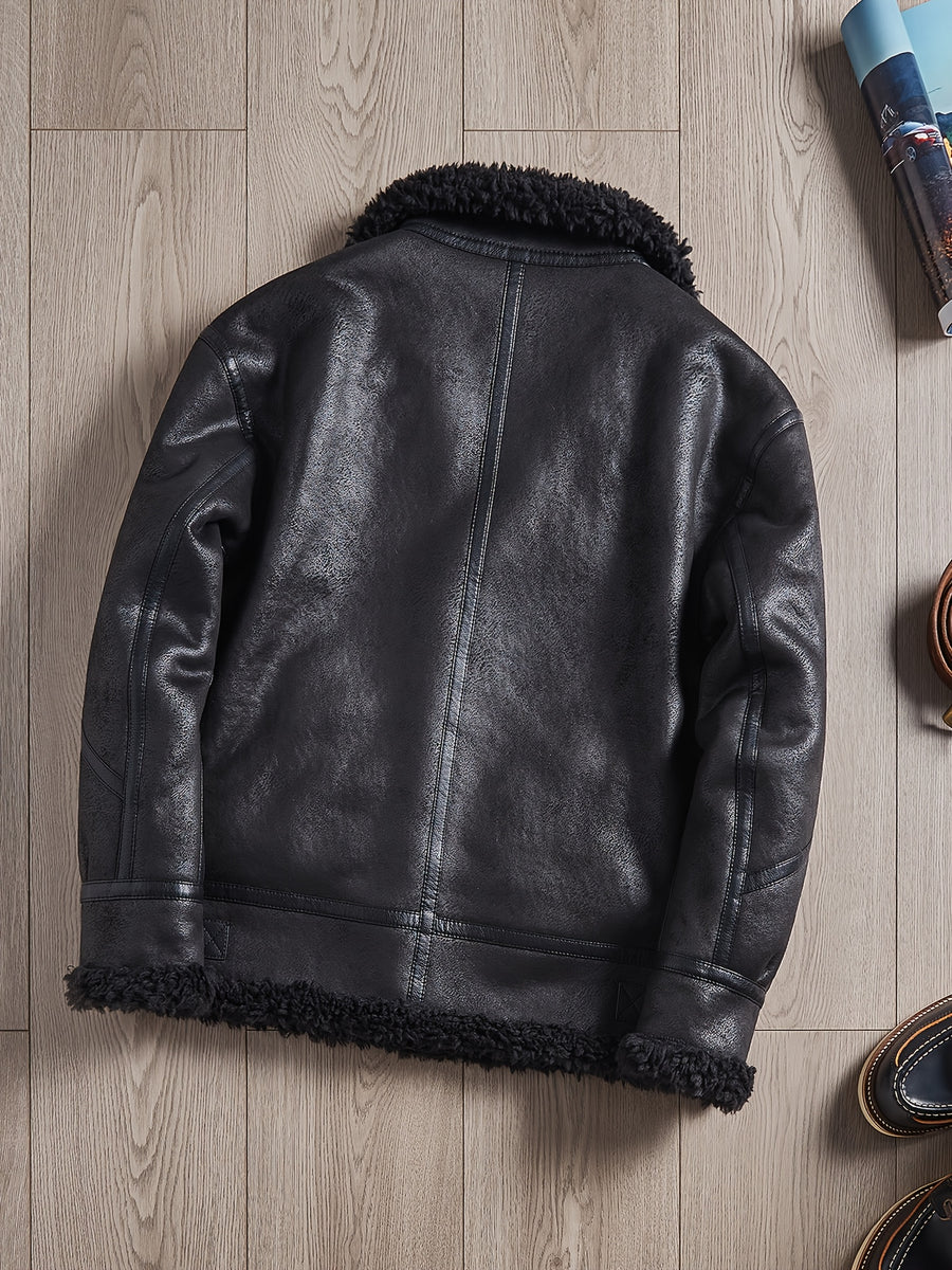 Veste en fausse fourrure long, à revers, noir