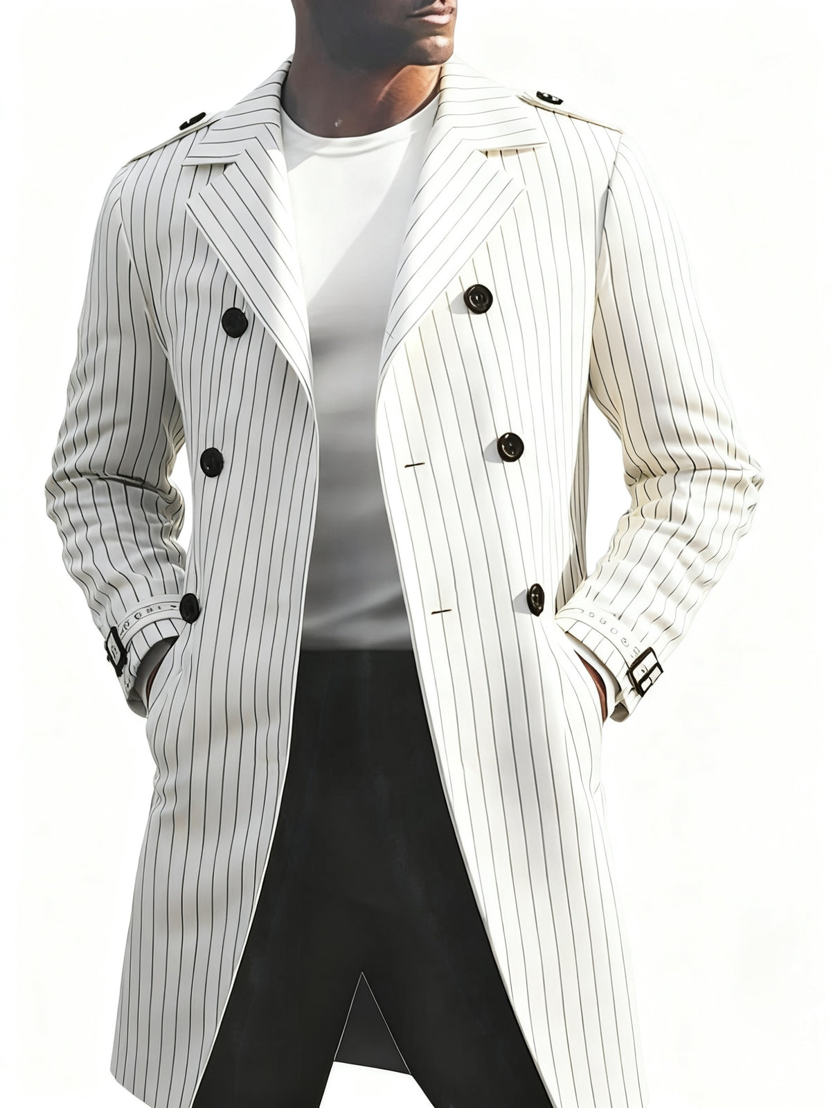 Manteau pour homme, à rayures, à revers