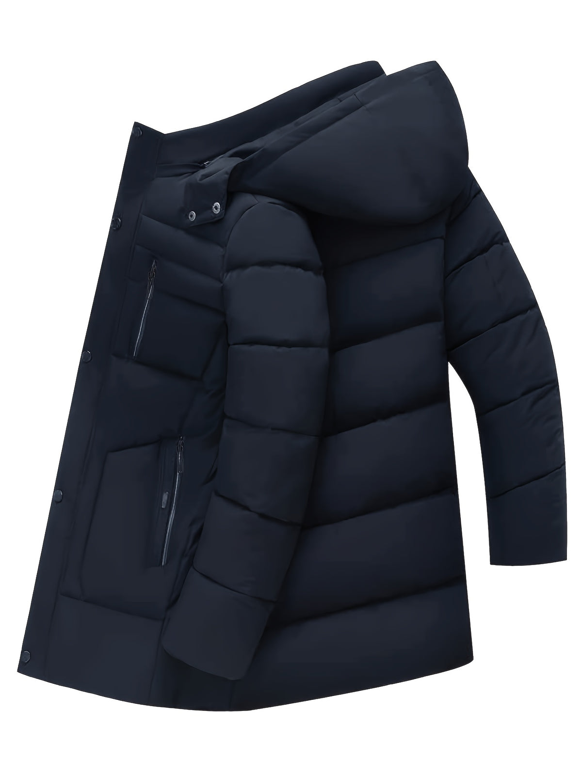 Veste long pour homme, polaire, à capuche, noir