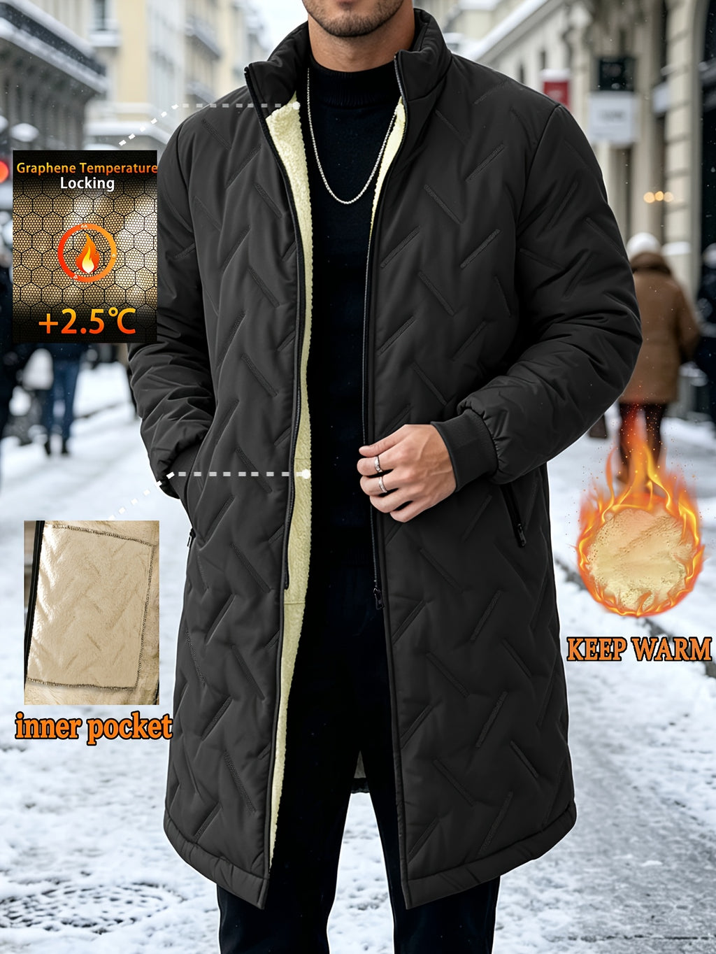 Veste long pour homme, coupe-vent, à col montant