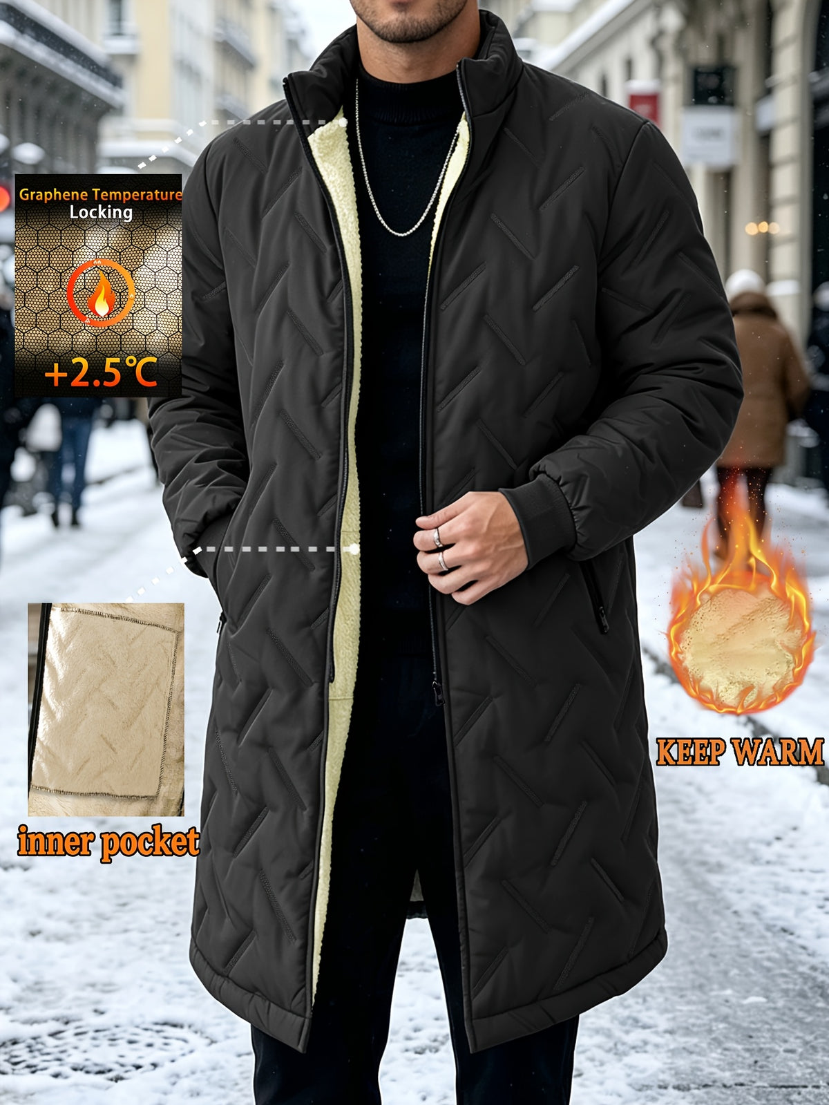 Veste long pour homme, coupe-vent, à col montant