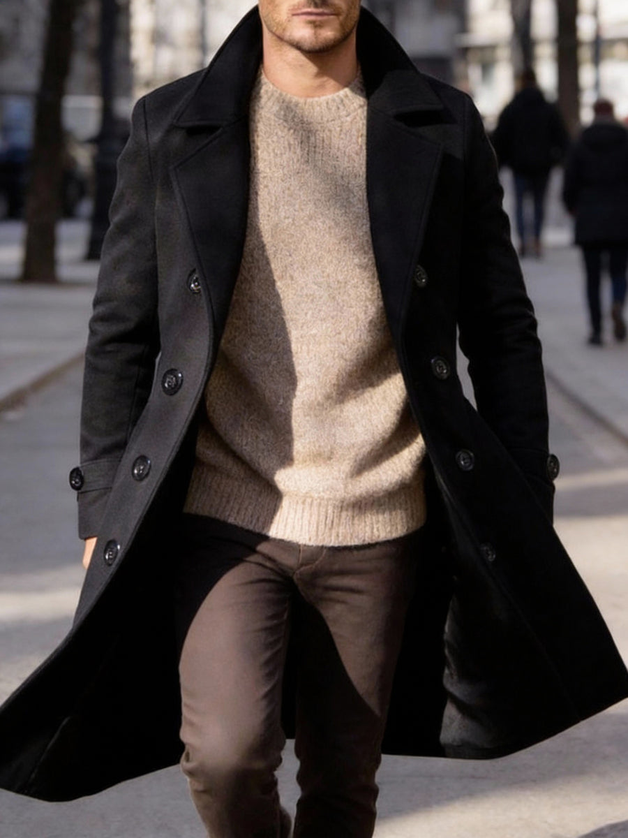 Manteau long, tweed, à revers, gris foncé, détail du vêtement