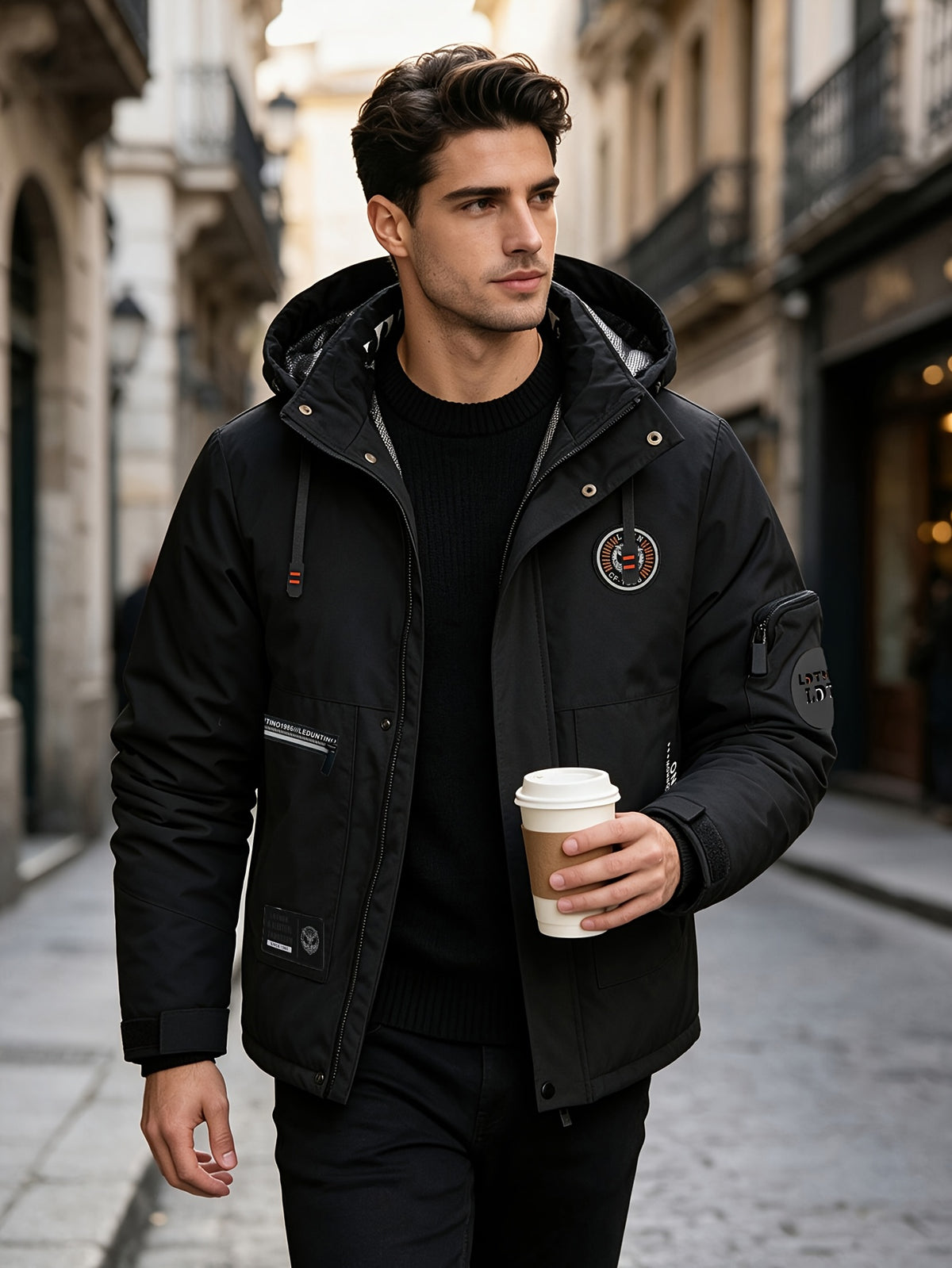 Veste pour homme, capuche amovible, blanc