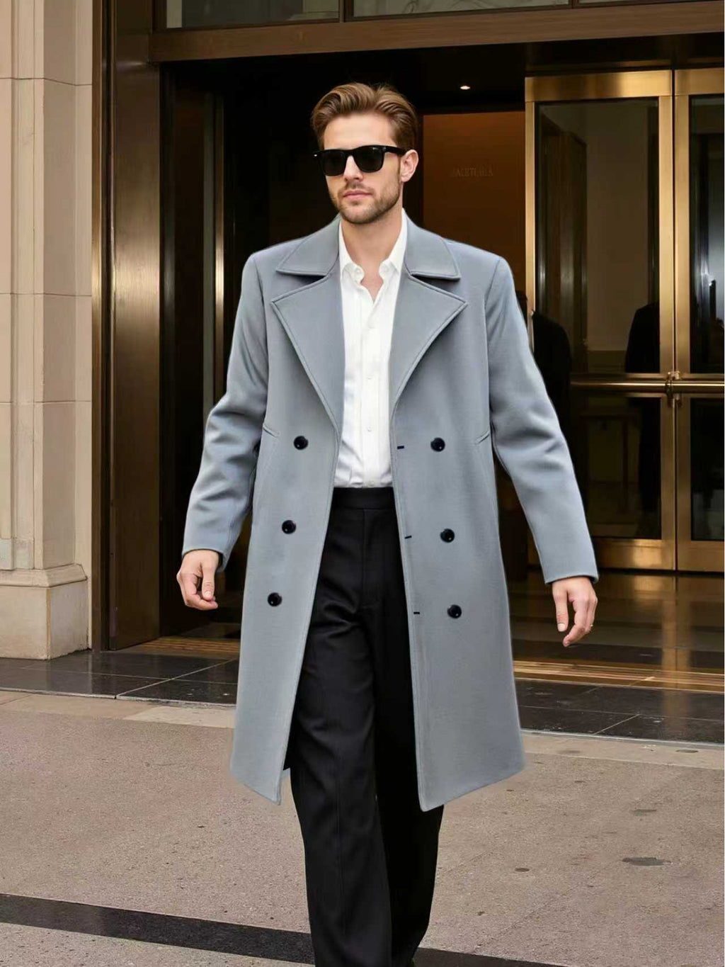 Manteau pour homme, à revers, noir