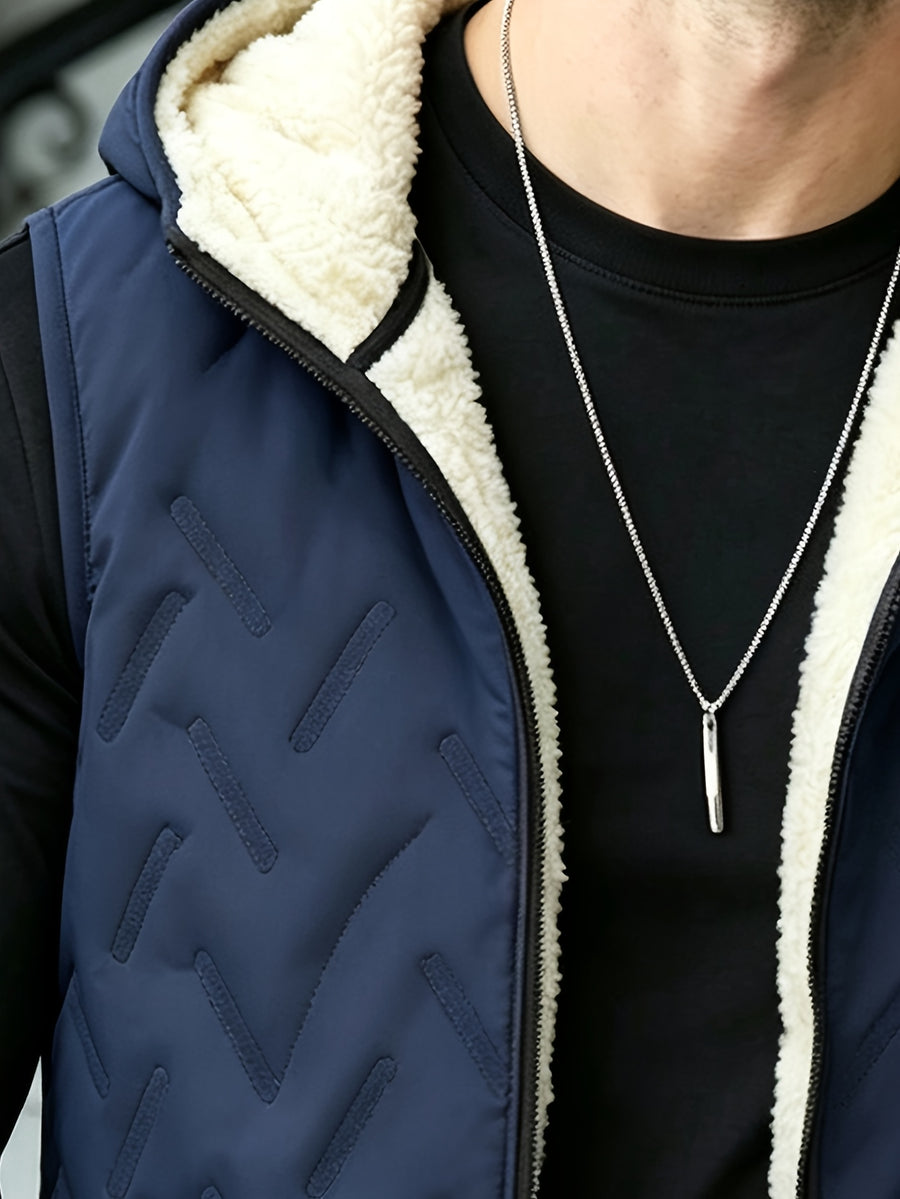 Gilet épais sans manches à capuche doublé, tendance automne/hiver, vêtement d'extérieur chaud, cardigan à capuche zippé à la mode et polyvalent, pour l'extérieur et la randonnée, la course et le fitness, les voyages et le sport, cade, détail du vêtement