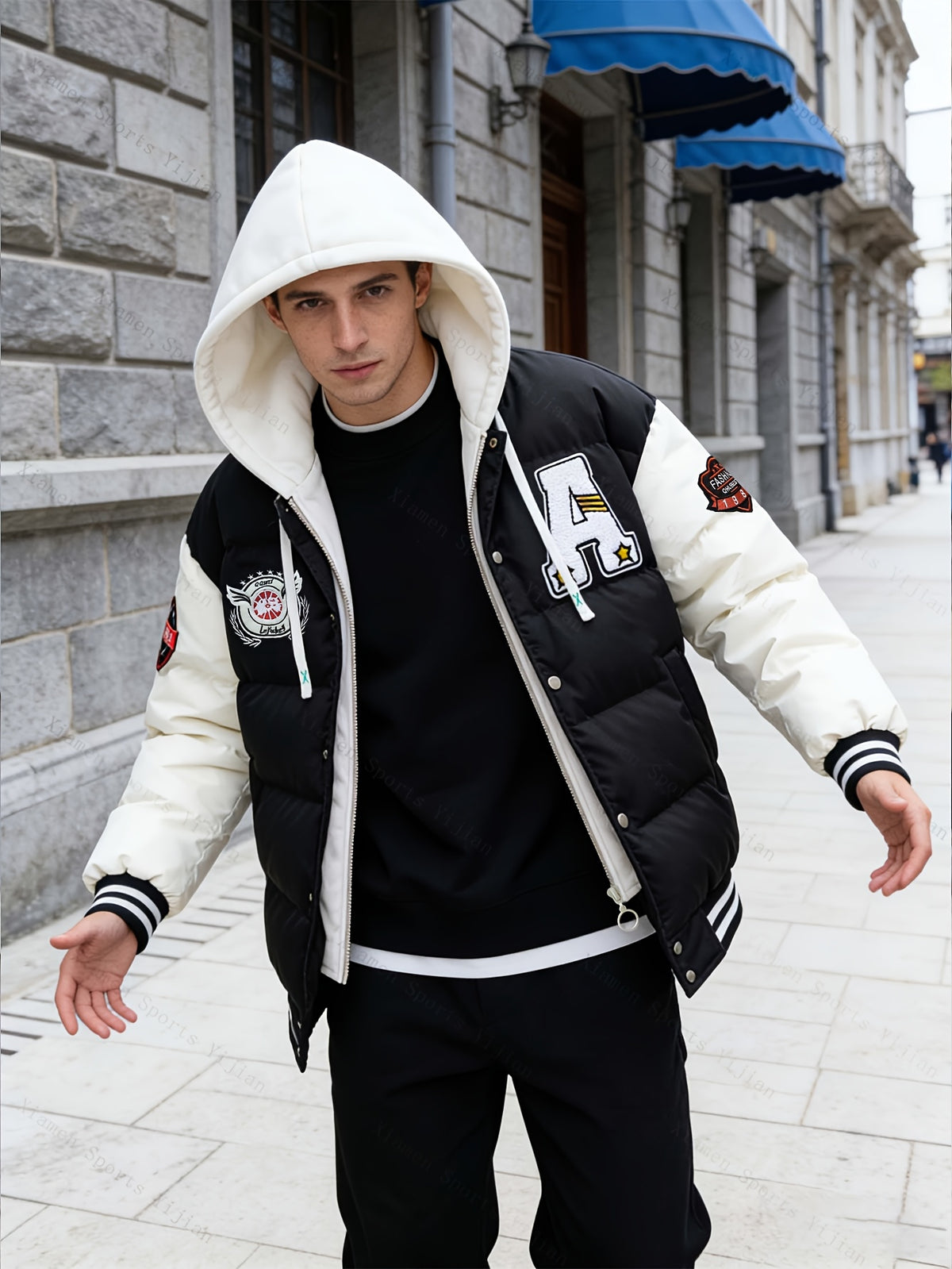 Veste pour homme, à capuche, noir/l
