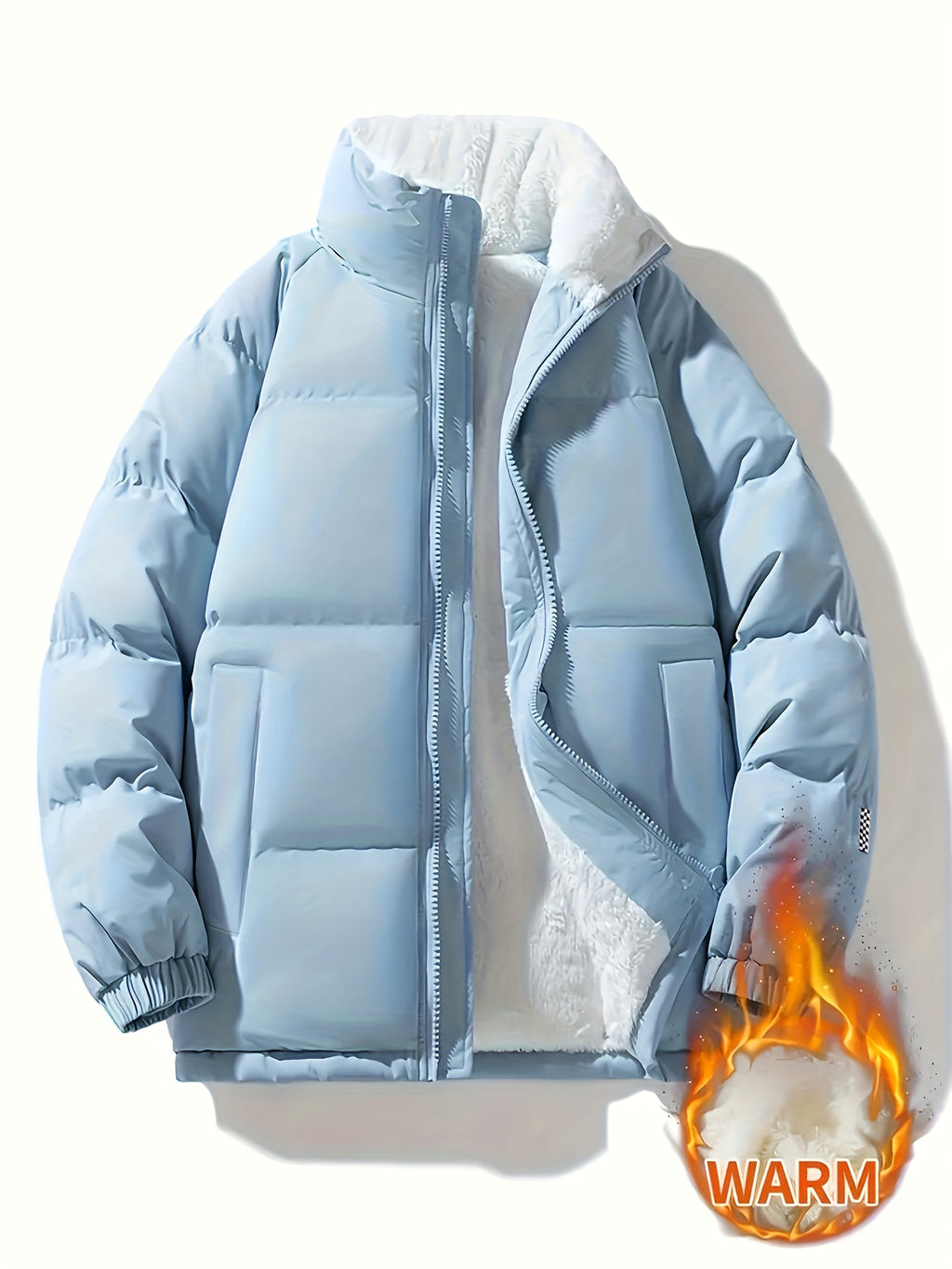 Manteau matelassé pour homme, à col montant, noir