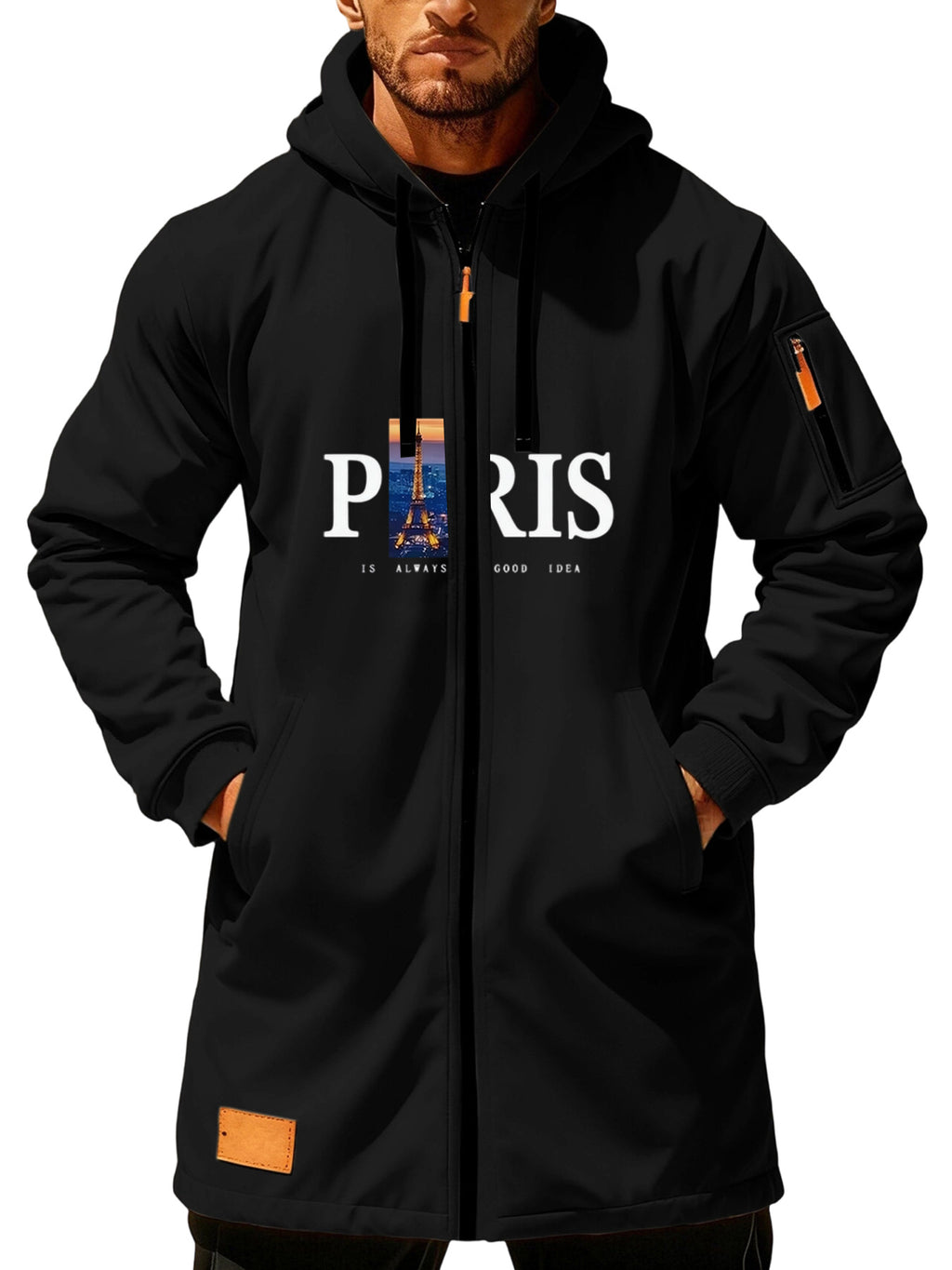 Trench pour homme, à capuche, noir