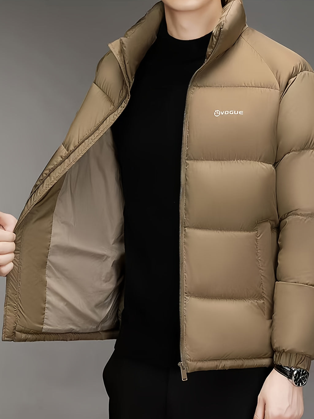 Manteau pour homme, à col montant, kaki